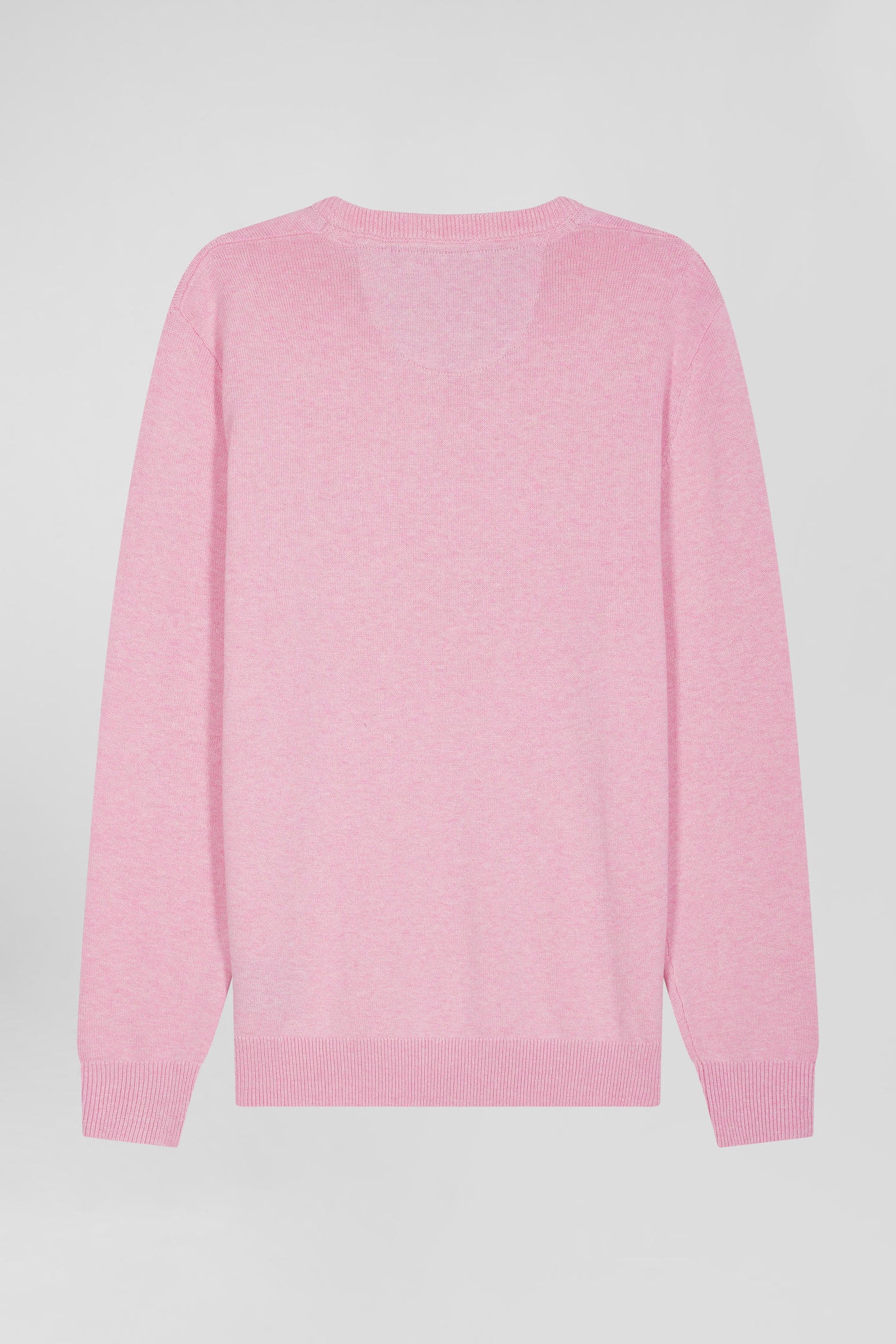 Pull col V en laine et coton rose coupe Regular