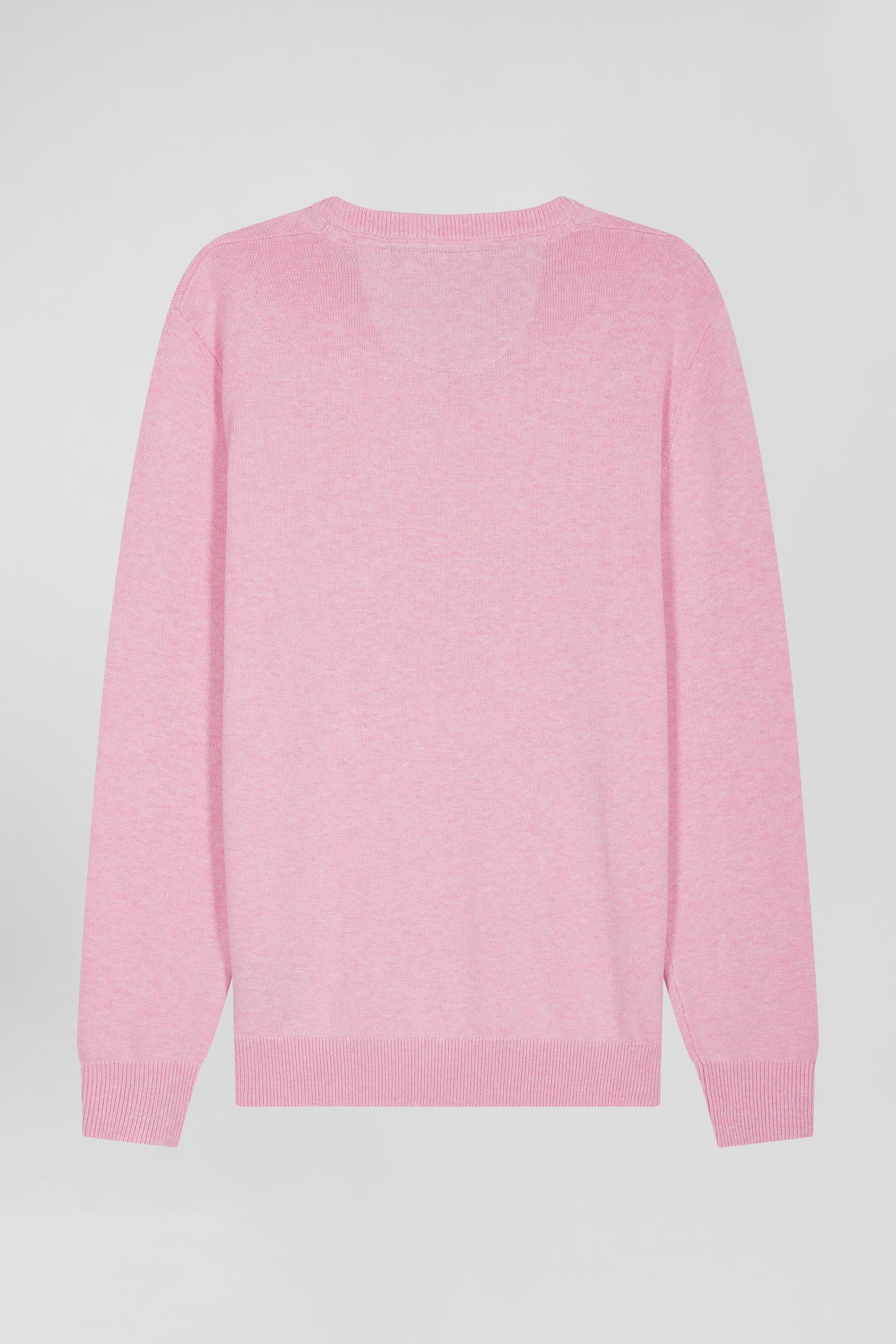 Pull col V en laine et coton rose coupe Regular