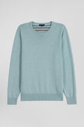 Pull col V en laine et coton vert coupe Regular