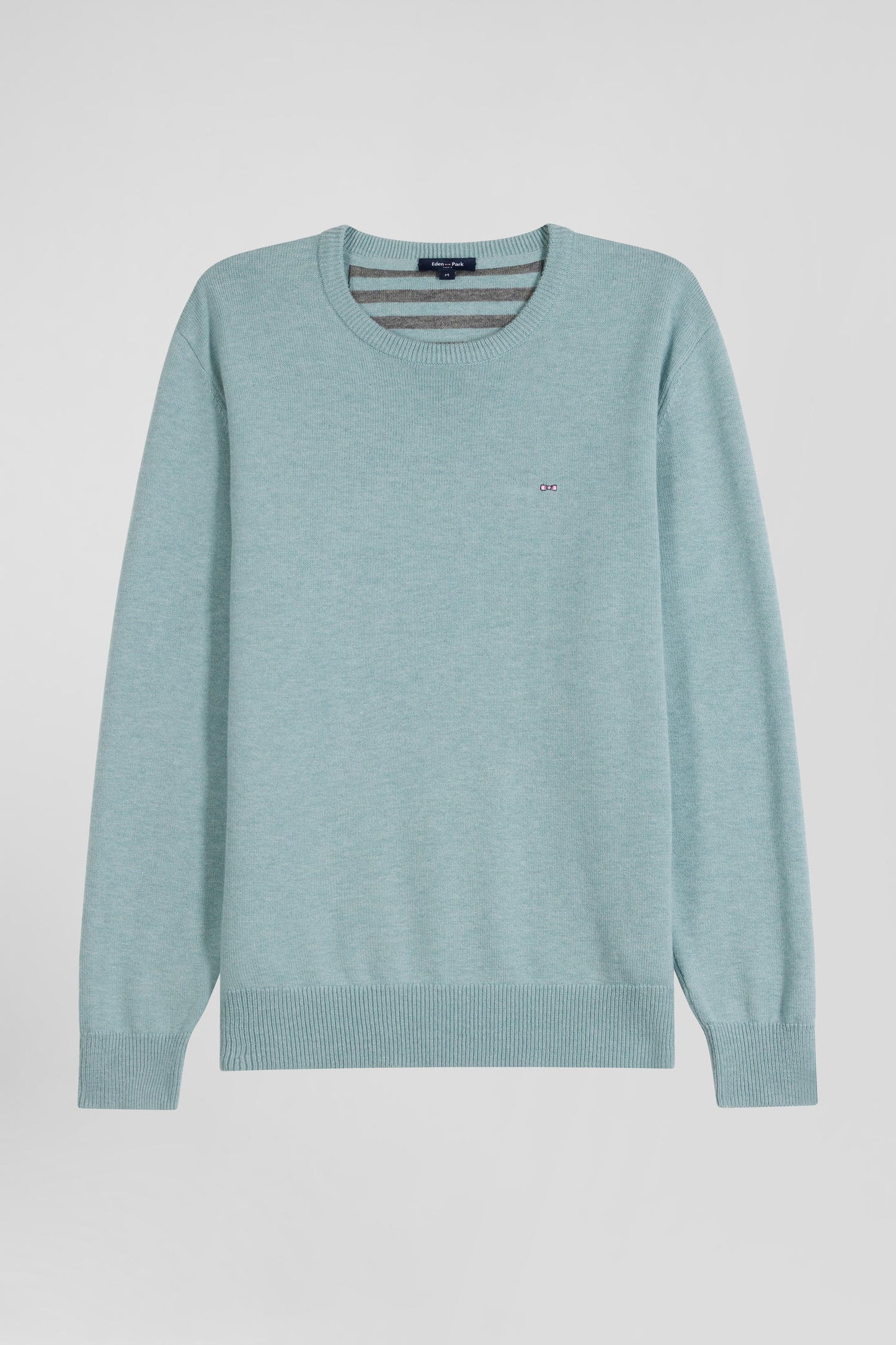 Pull col V en laine et coton vert coupe Regular