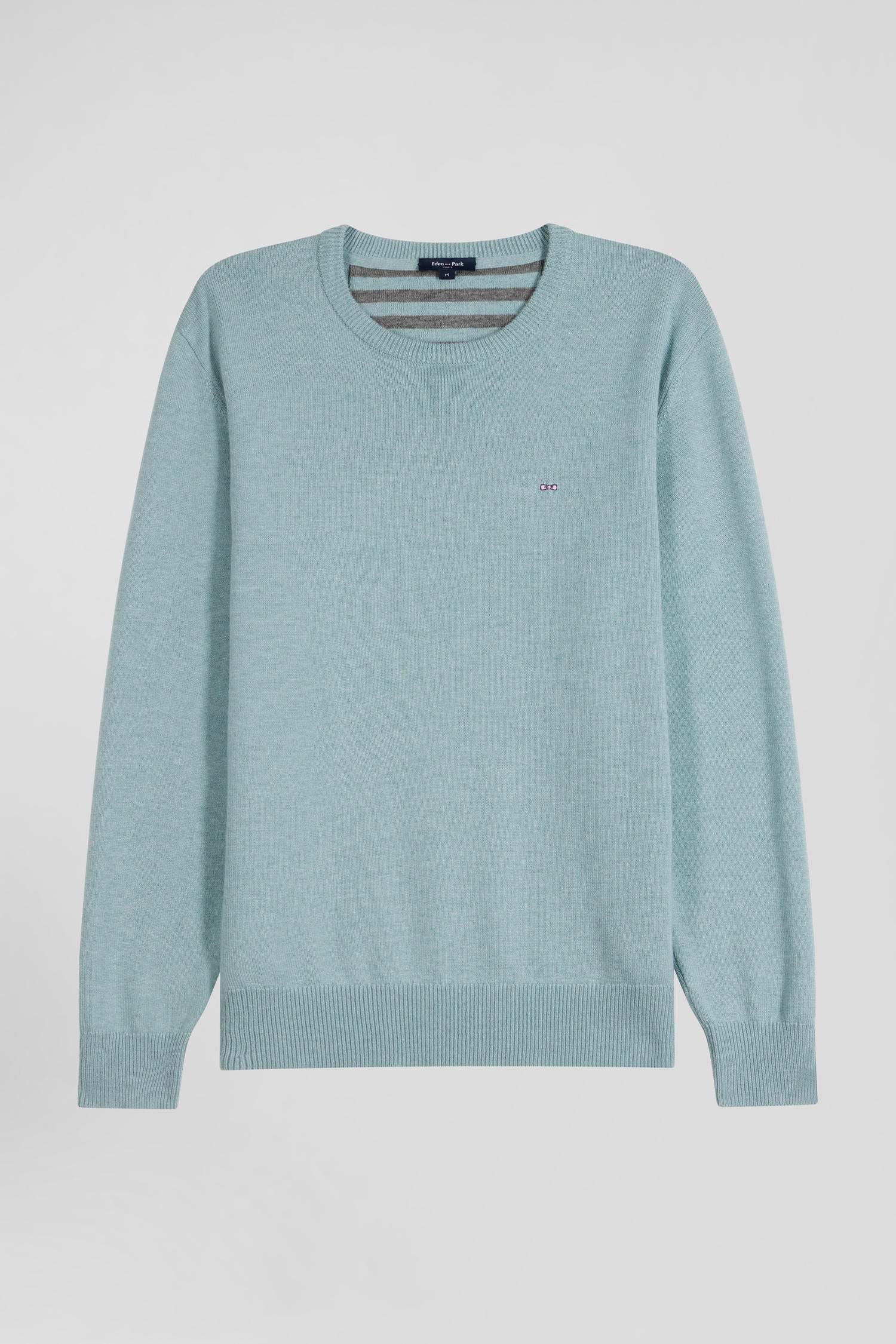 Pull col V en laine et coton vert coupe Regular