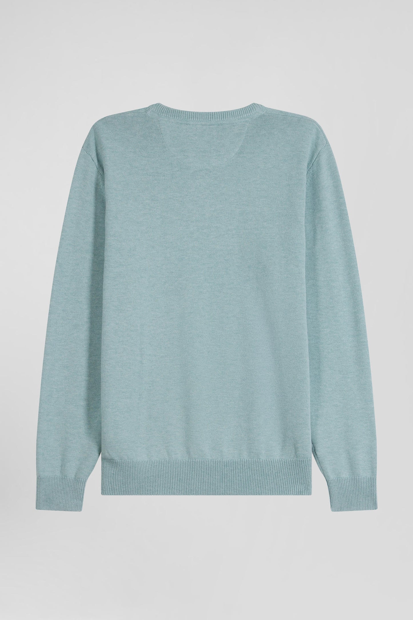 Pull col V en laine et coton vert coupe Regular