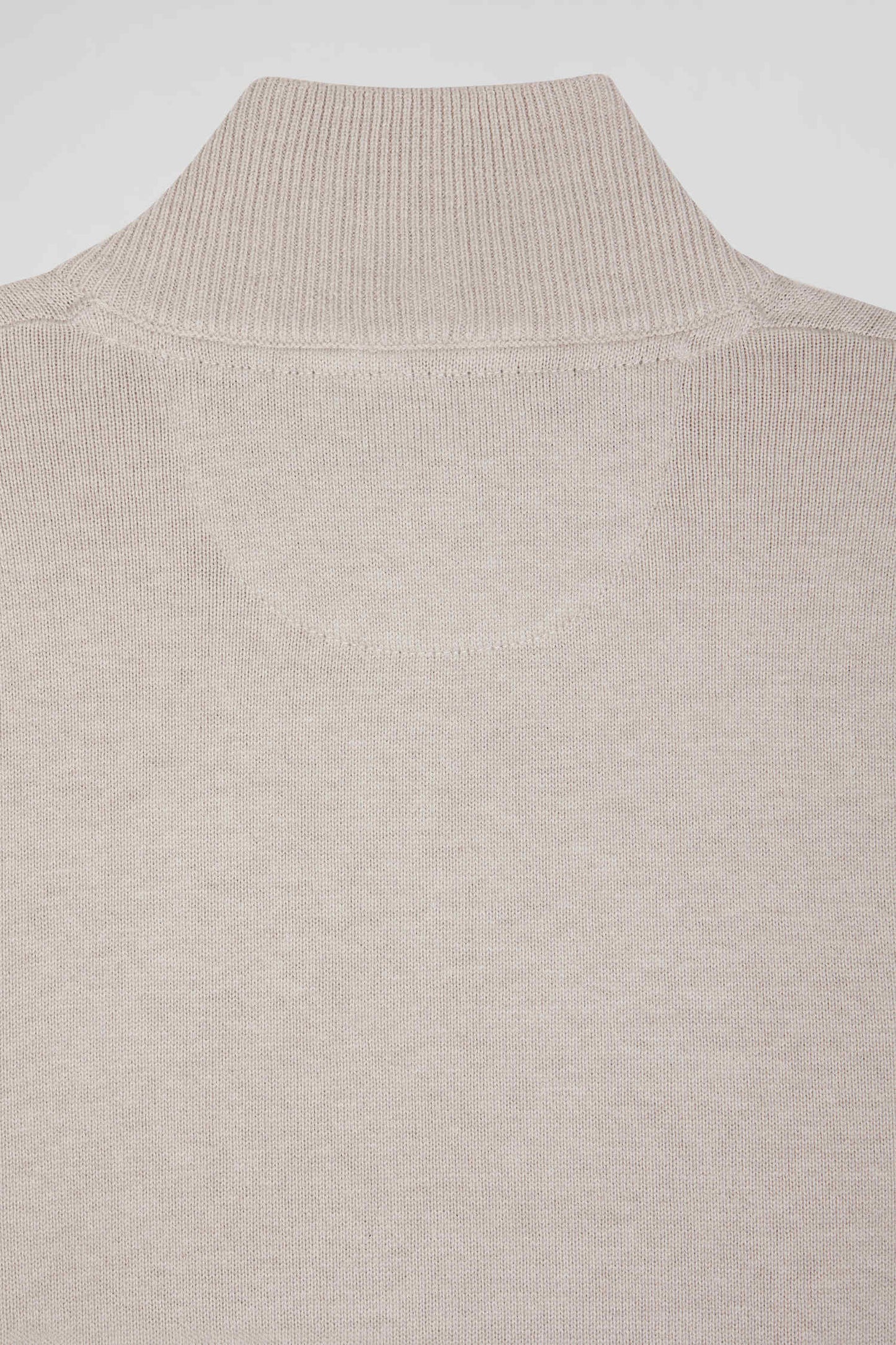 Pull col camionneur zippé en laine et coton beige coupe Regular