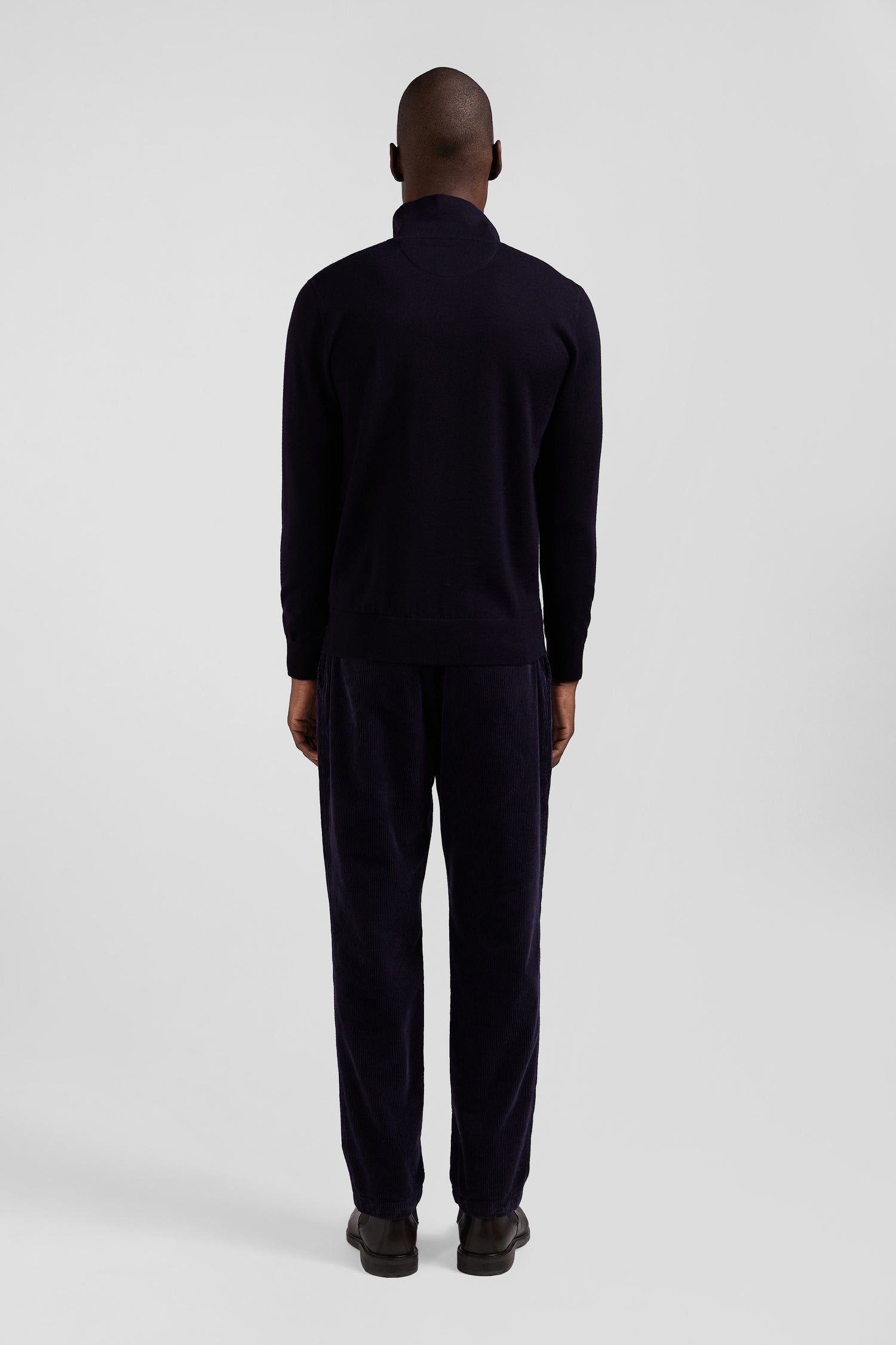 Regular navy blue wool jersey jumper with rugby shirt collar