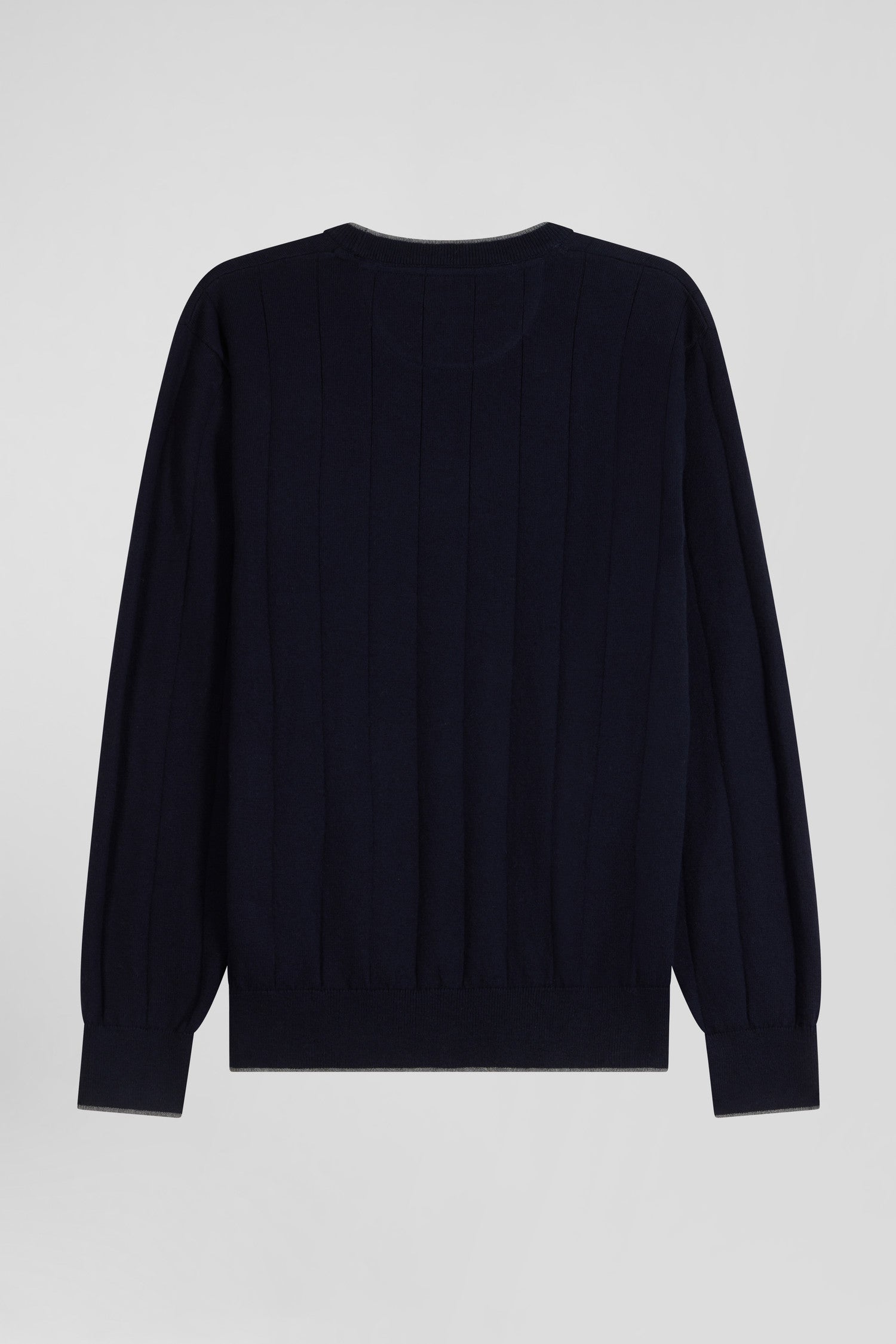 Pull col rond en coton et cachemire bleu marine coupe Regular