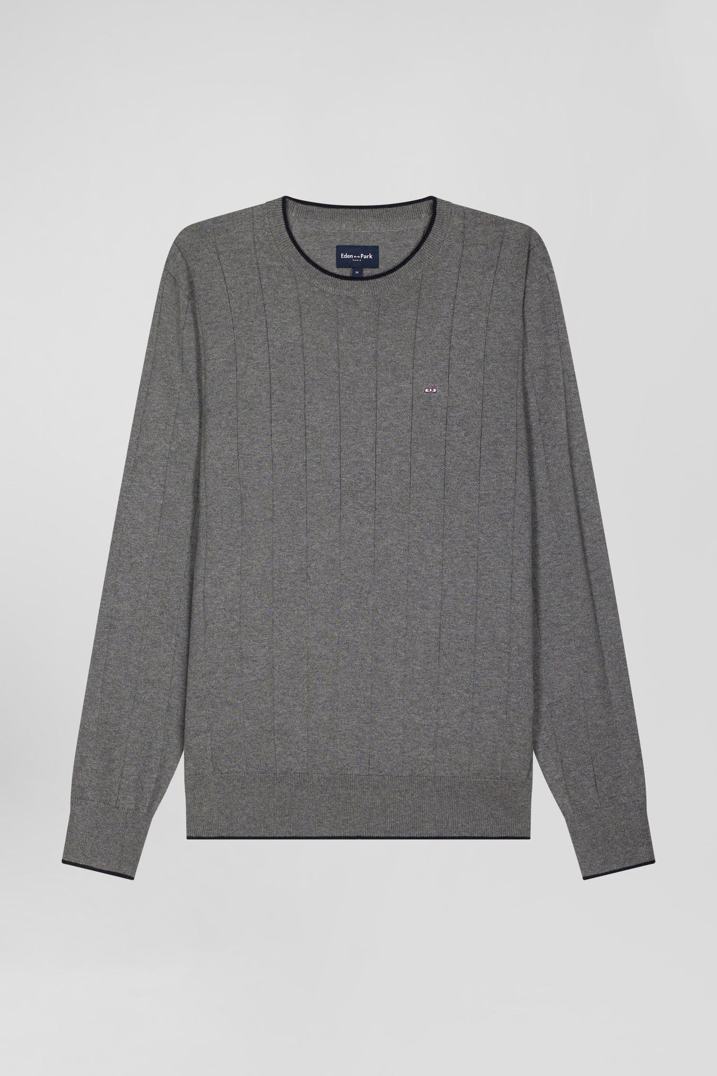 Pull col rond en coton et cachemire gris coupe Regular