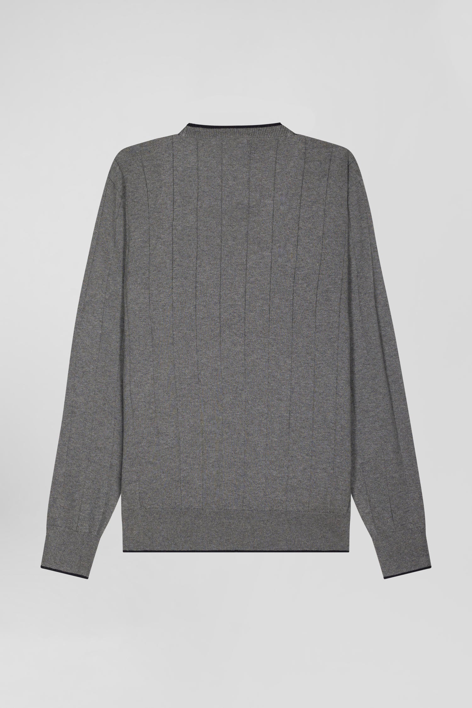 Pull col rond en coton et cachemire gris coupe Regular