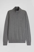 Pull col camionneur en coton et cachemire gris coupe Regular