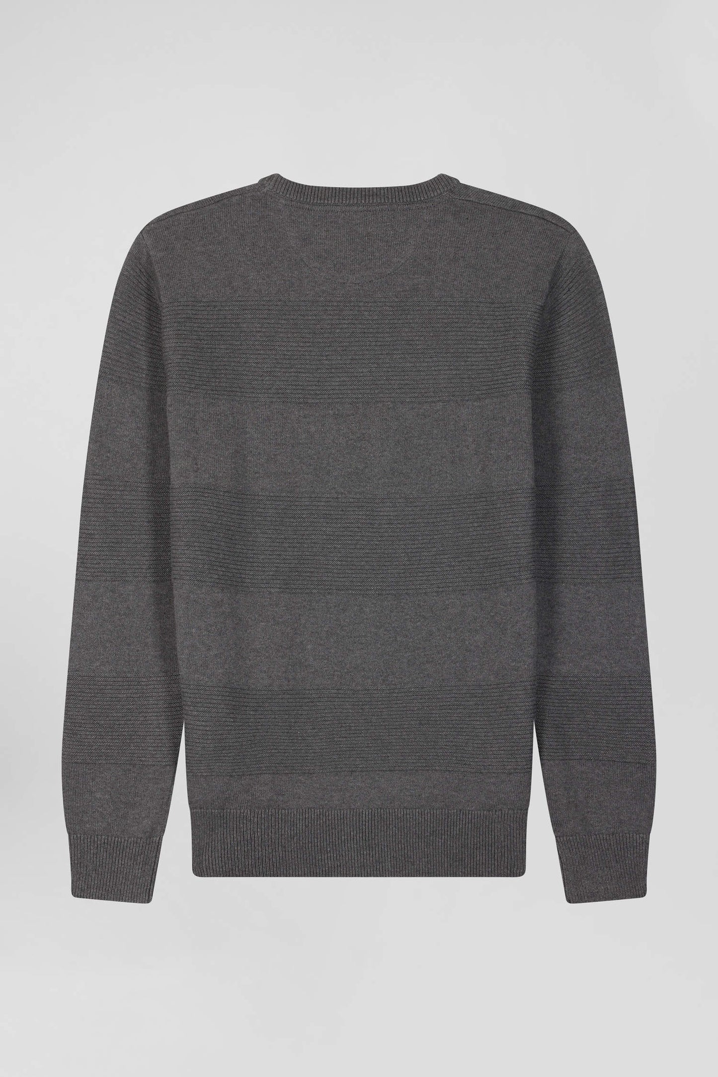 Pull col rond en coton gris à jeux de maille coupe Regular