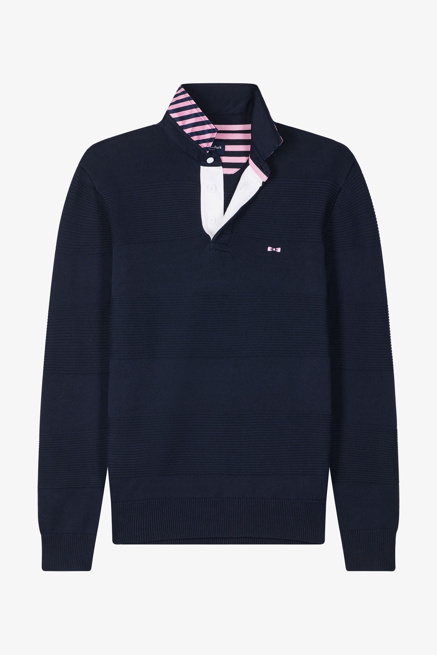 Regular navy blue cotton polo neck jumper