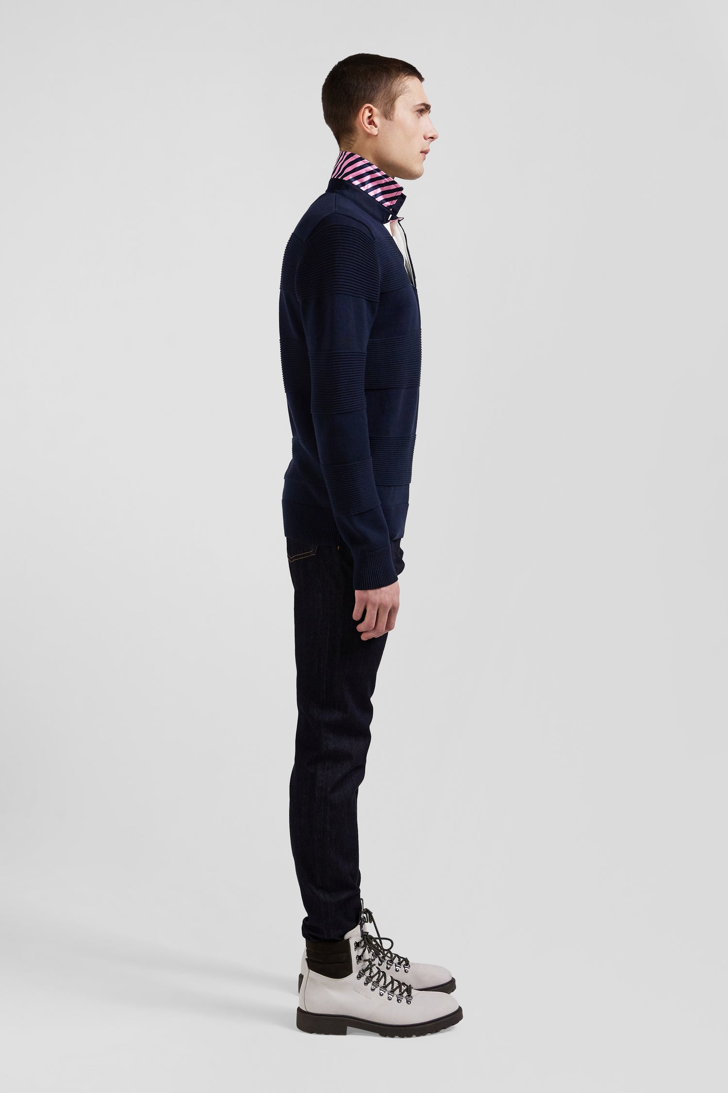 Regular navy blue cotton polo neck jumper