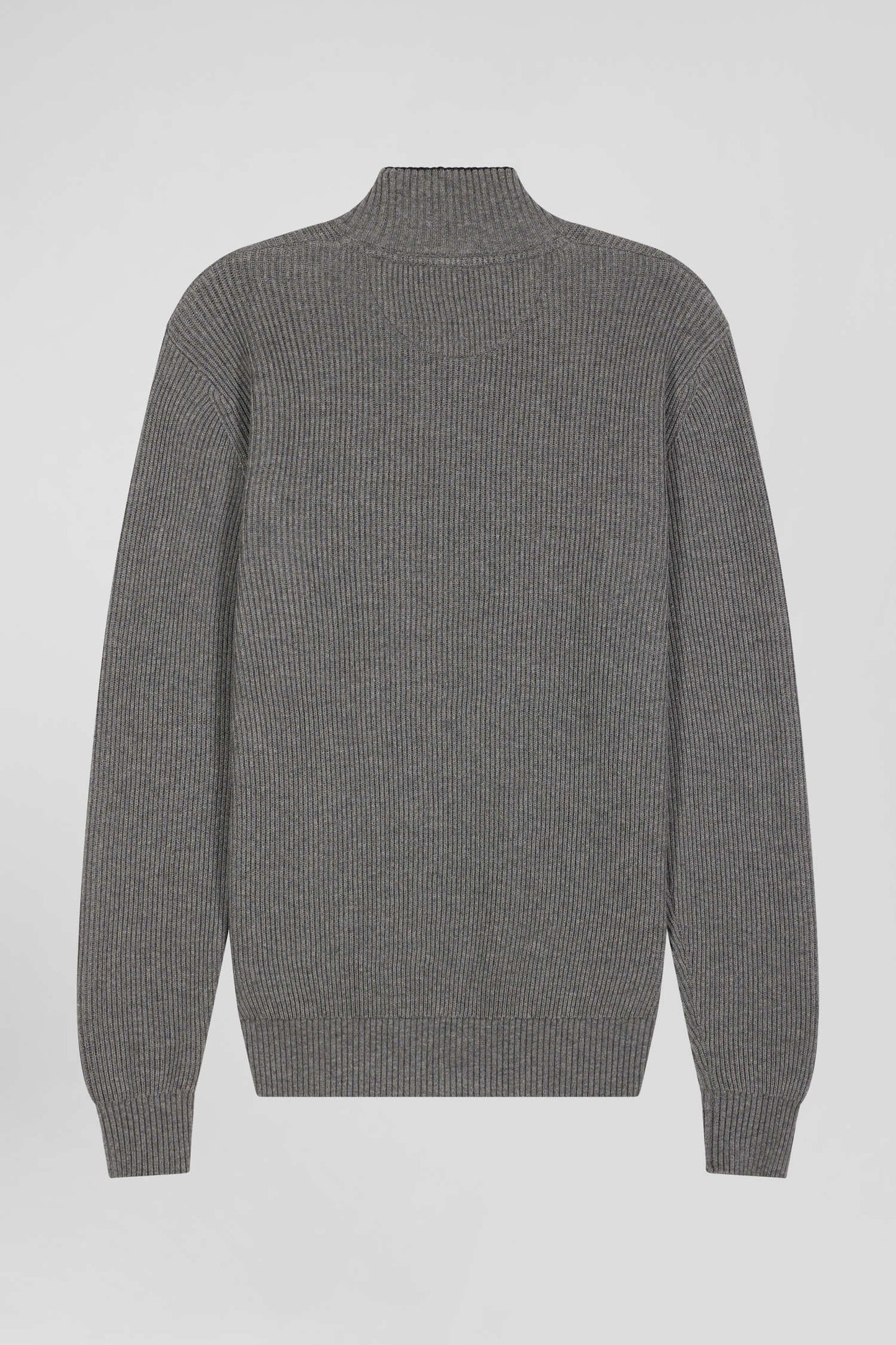 Regular grey wool and cotton high-neck jumper