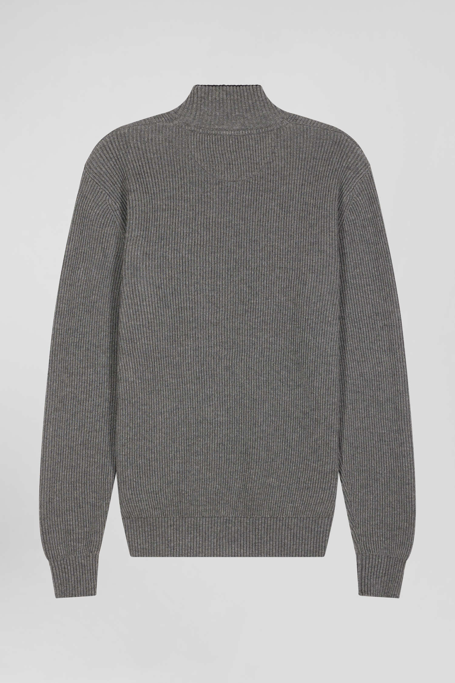 Regular grey wool and cotton high-neck jumper