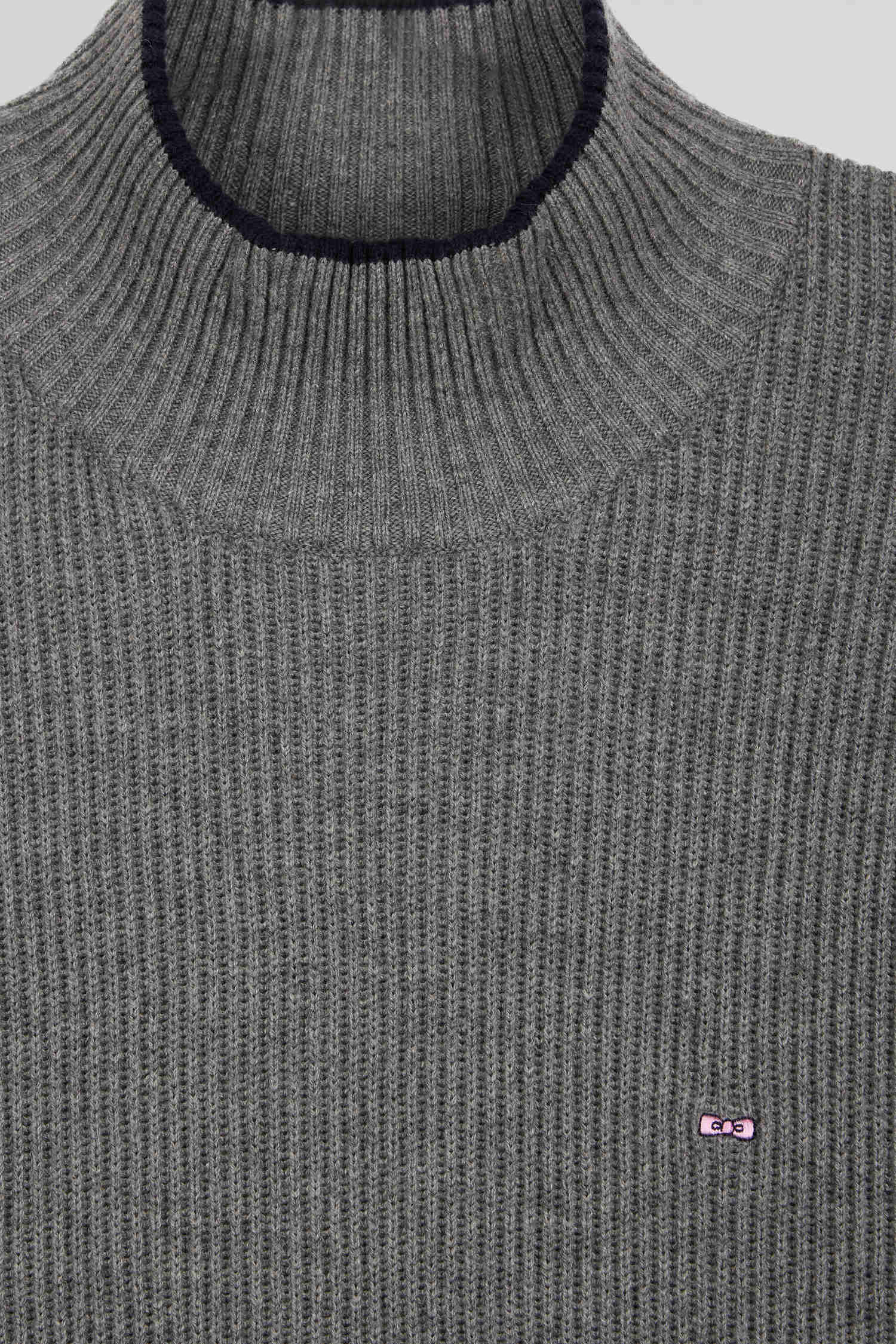 Regular grey wool and cotton high-neck jumper