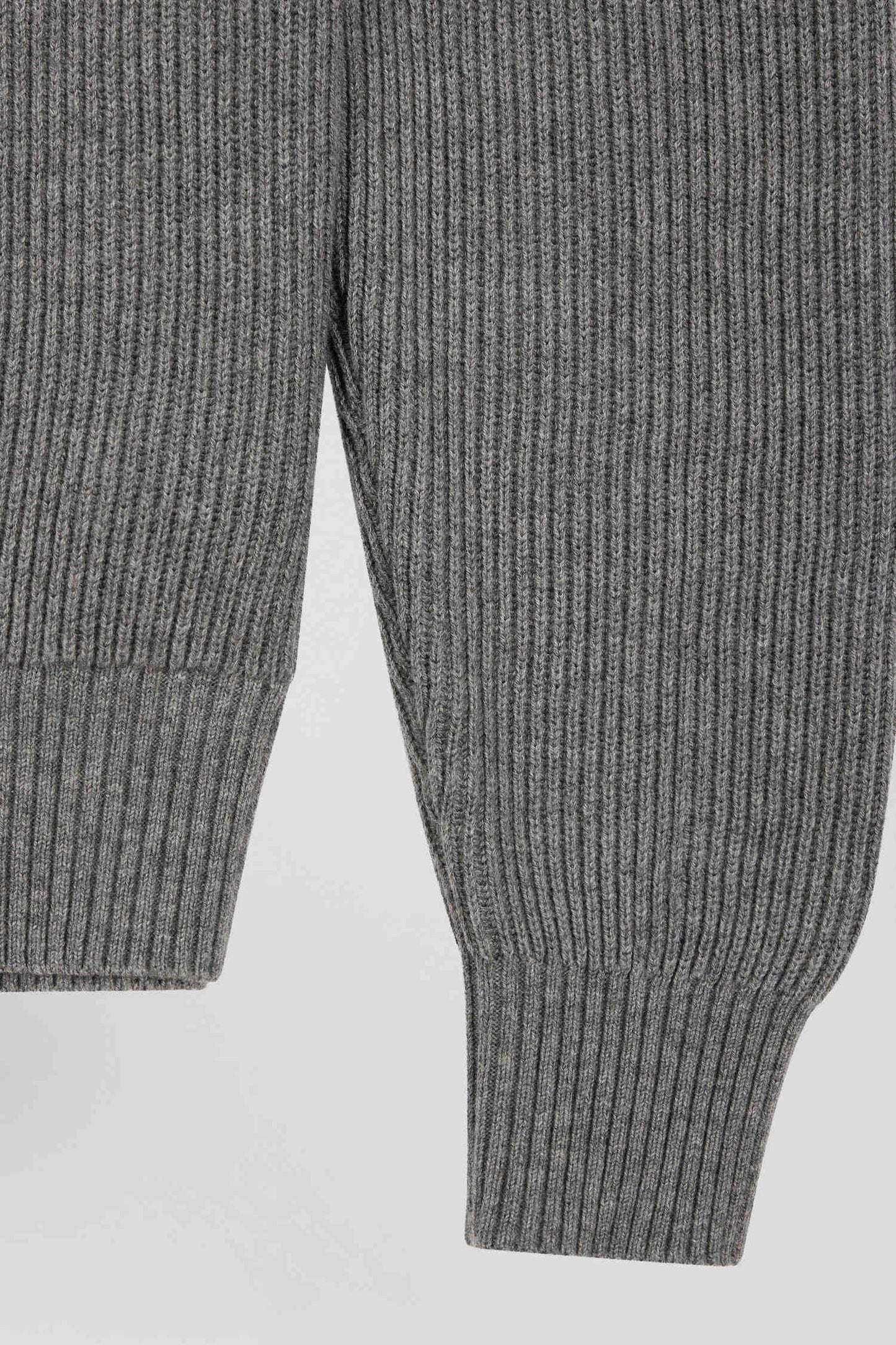 Regular grey wool and cotton high-neck jumper