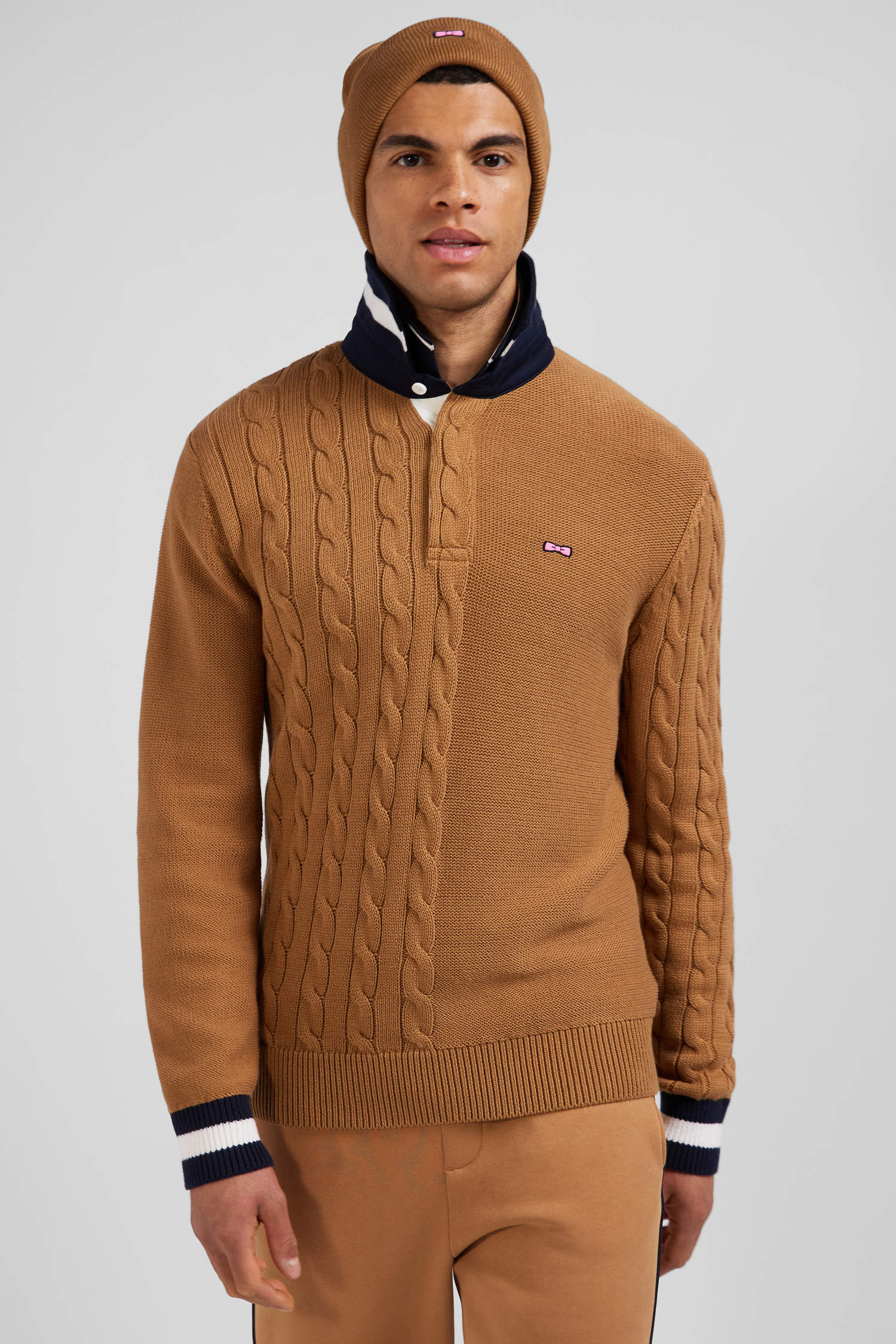 Pull col maillot en coton camel coupe Regular