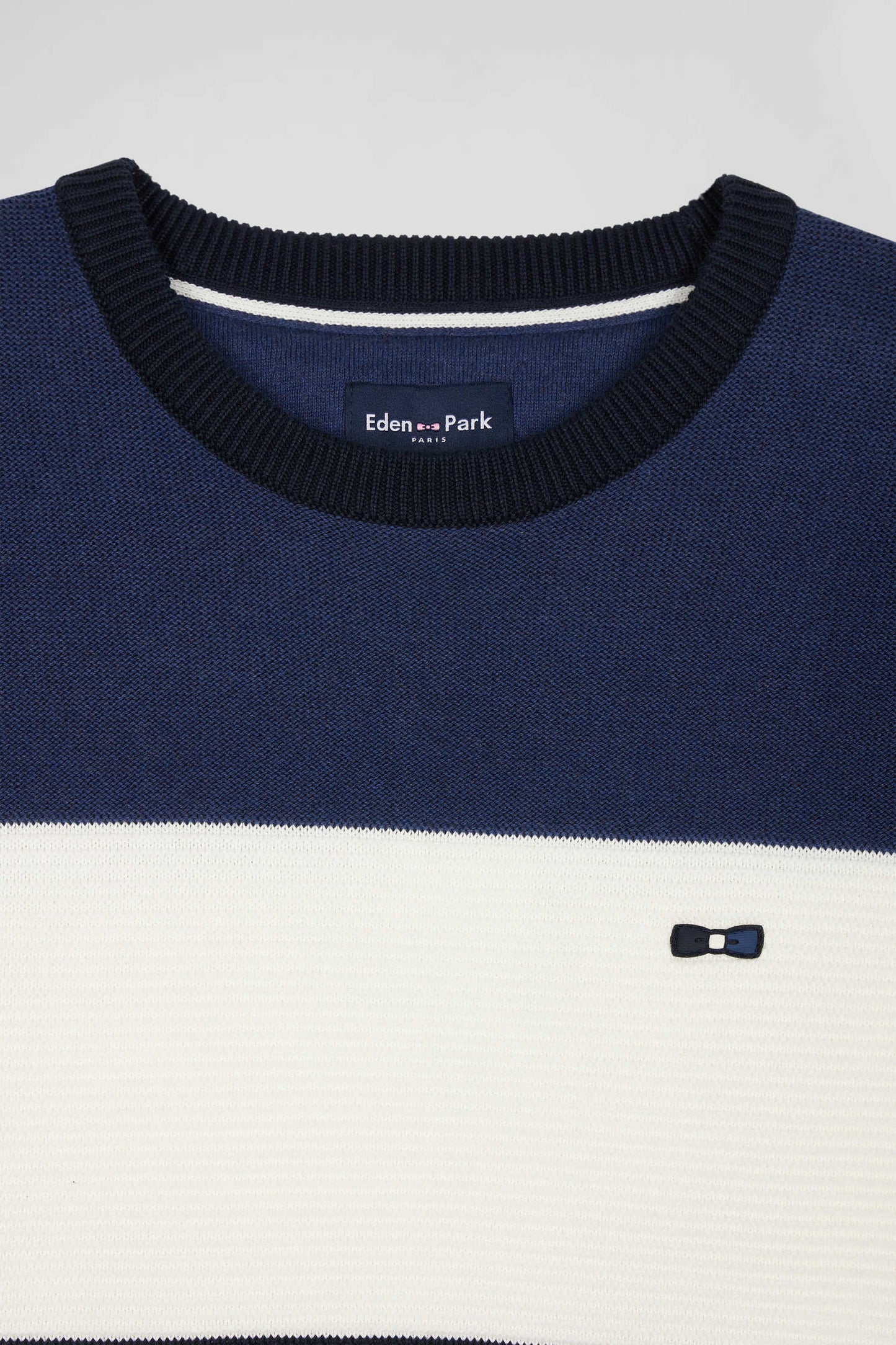 Regular navy and blue cotton crew neck jumper with knit patterns