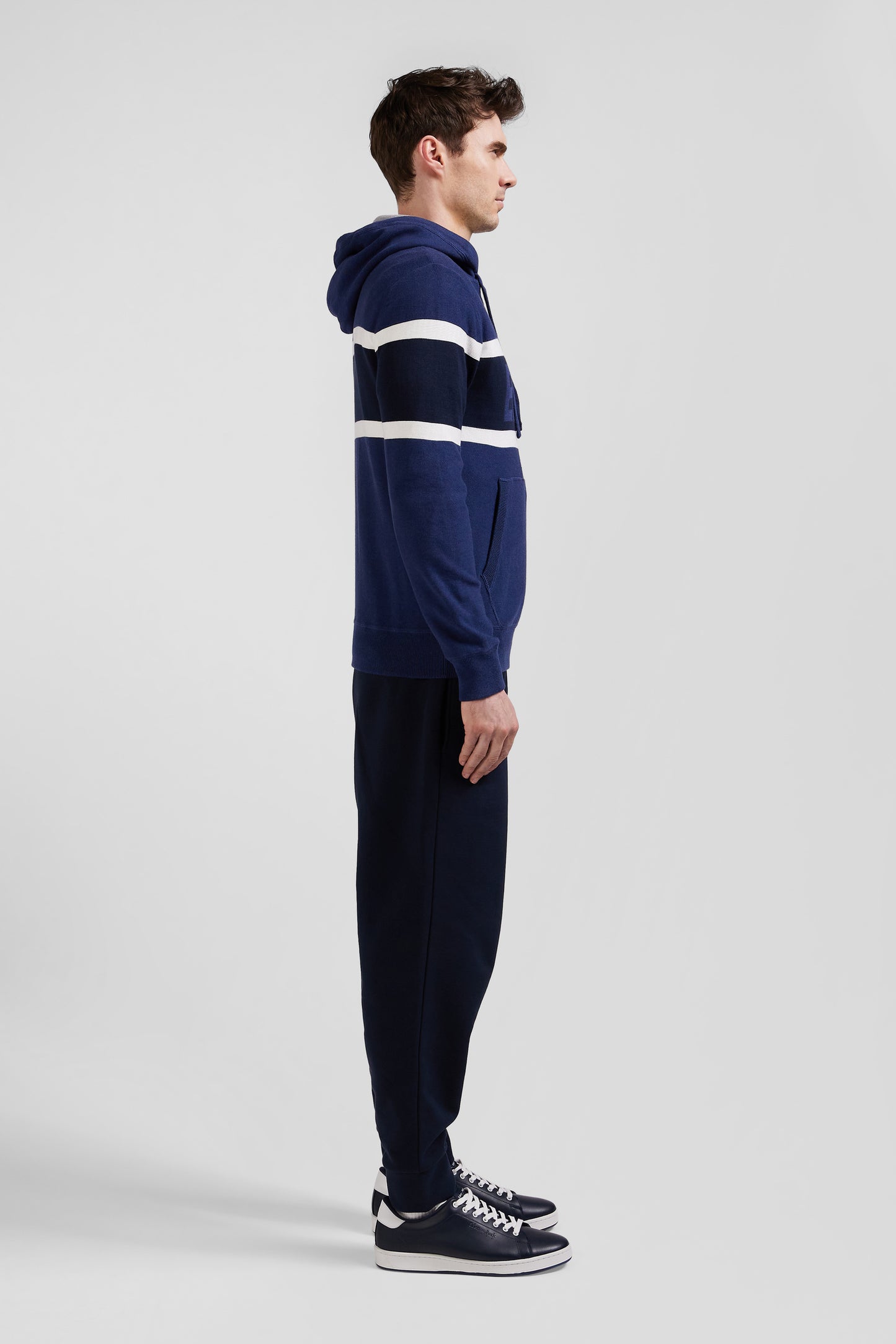 Regular dark blue hooded jumper with EP10 jacquard