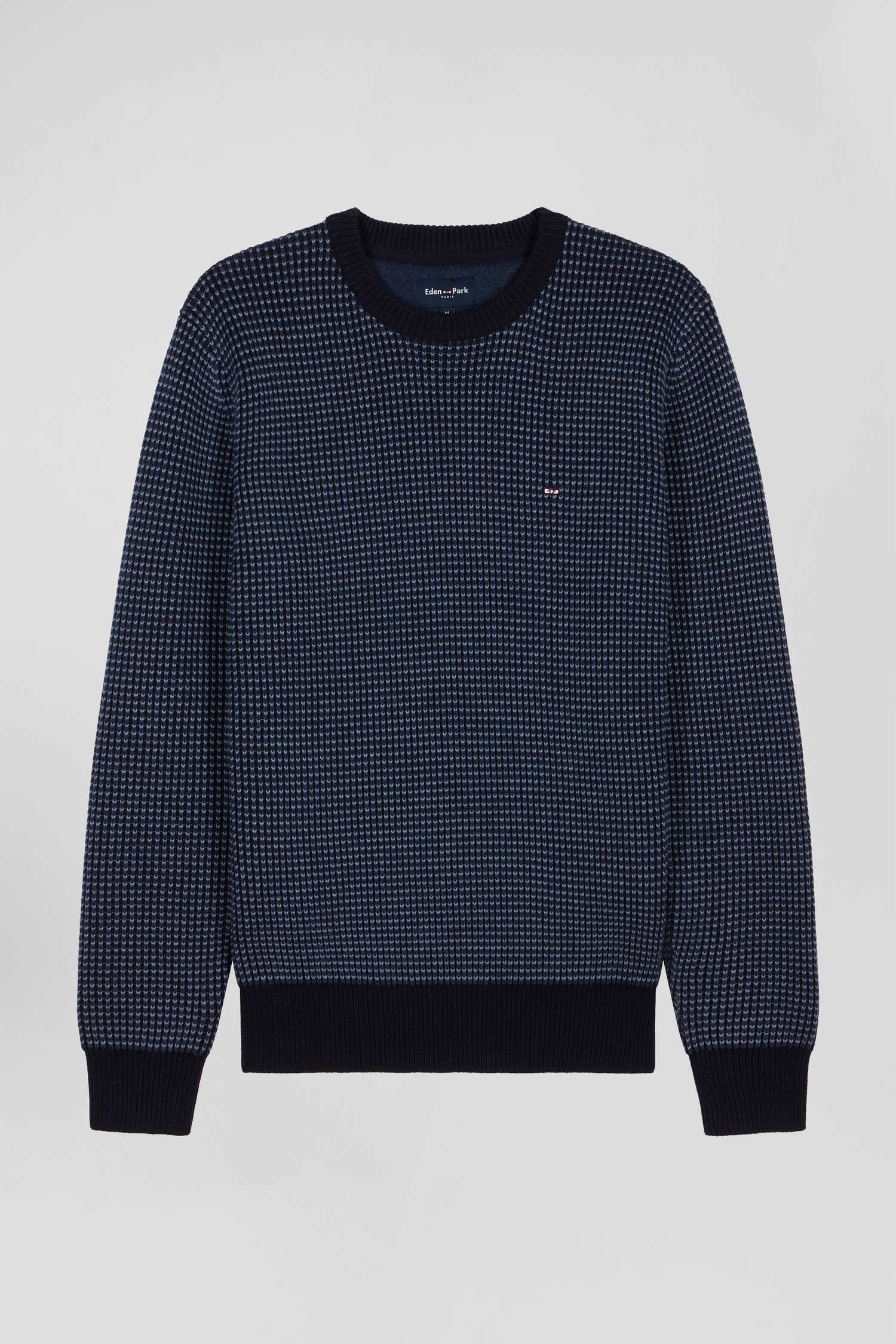 Regular navy wool and cotton crew neck jumper