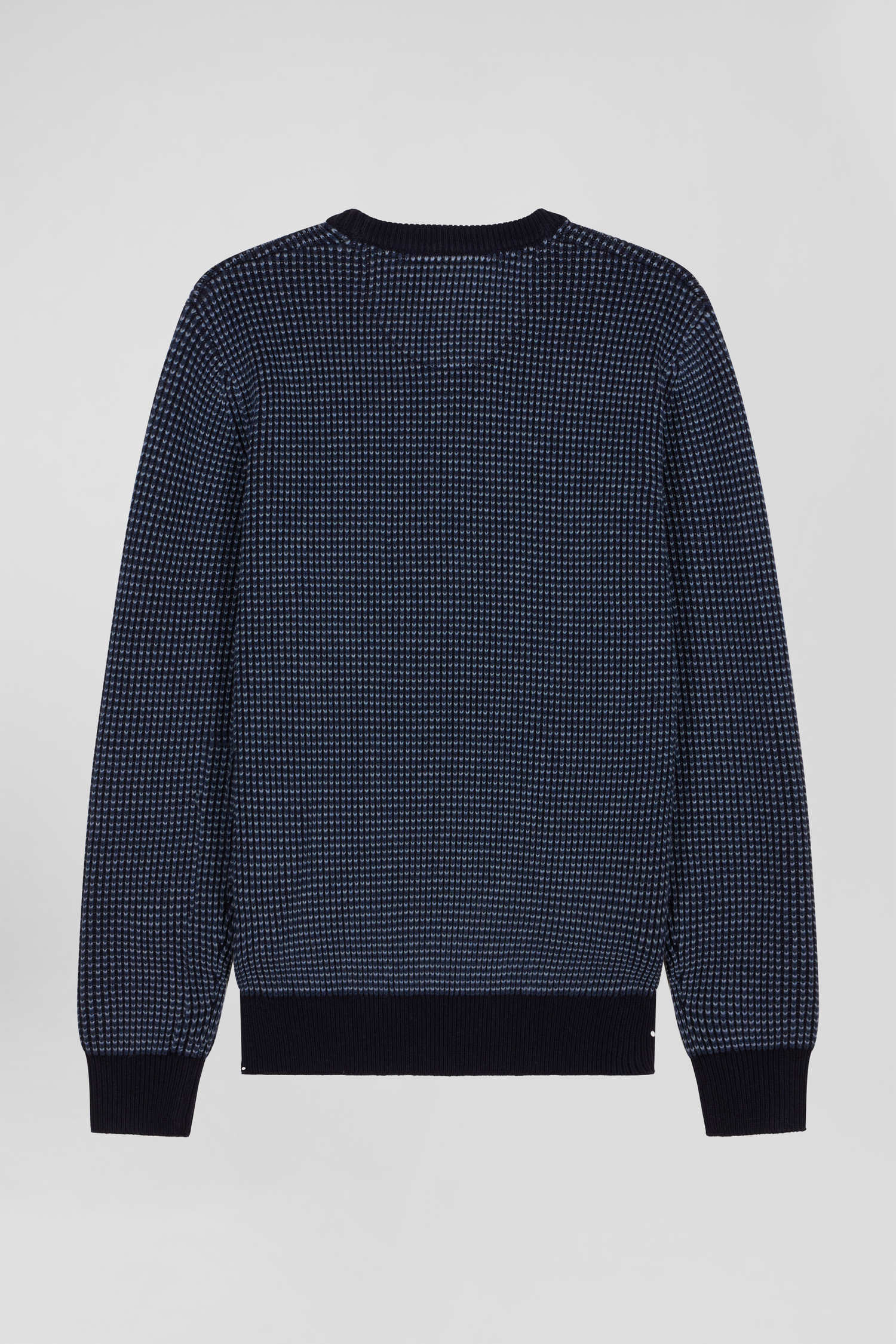 Regular navy wool and cotton crew neck jumper