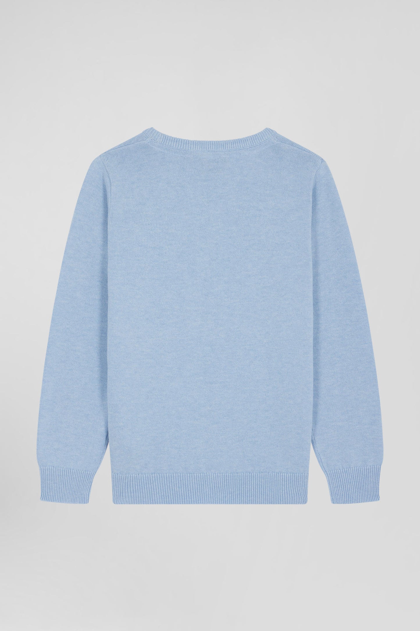 Regular sky blue wool and cotton crew neck jumper