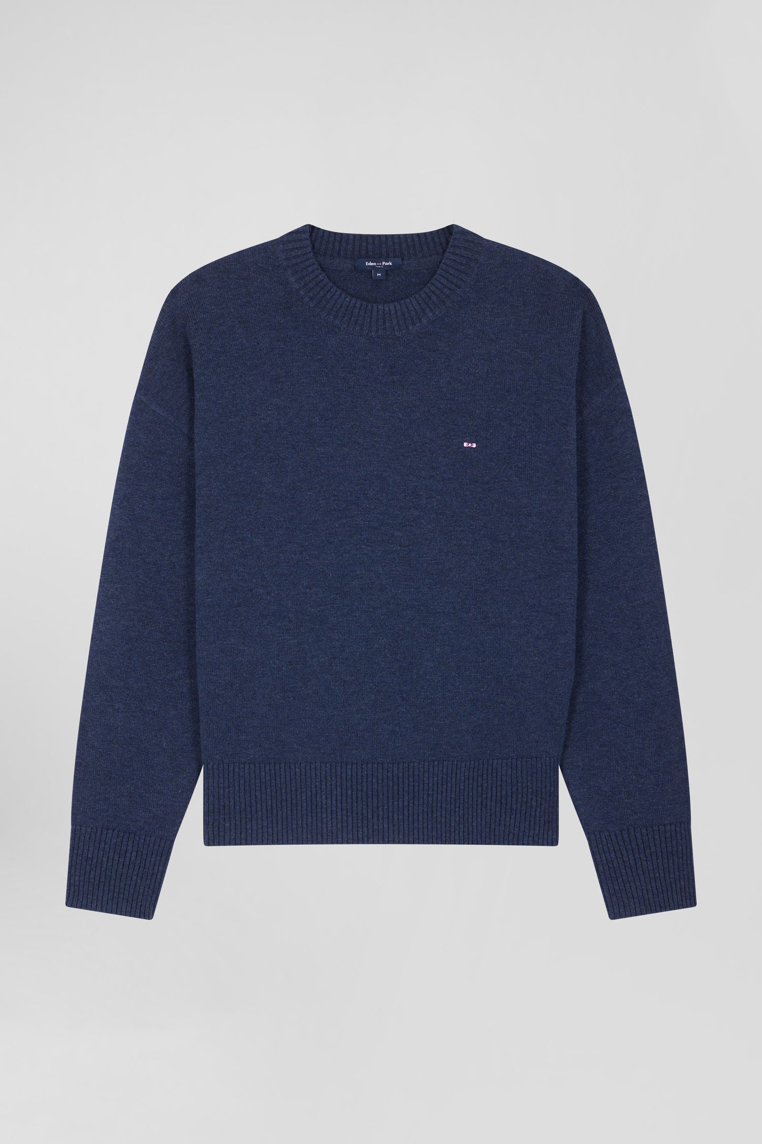 Pull col rond en laine et coton bleu marine coupe Relaxed