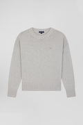 Pull col rond en laine et coton gris clair coupe Relaxed