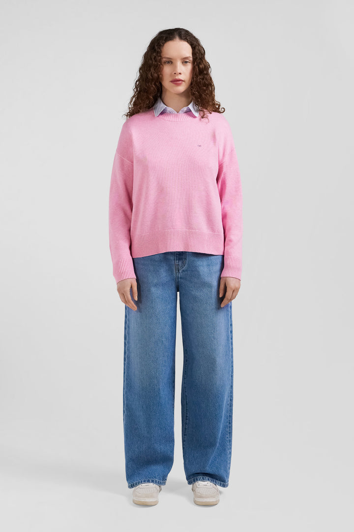 Pull col rond en laine et coton rose coupe Relaxed