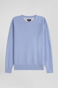 Pull col rond uni en coton ciel coupe Regular