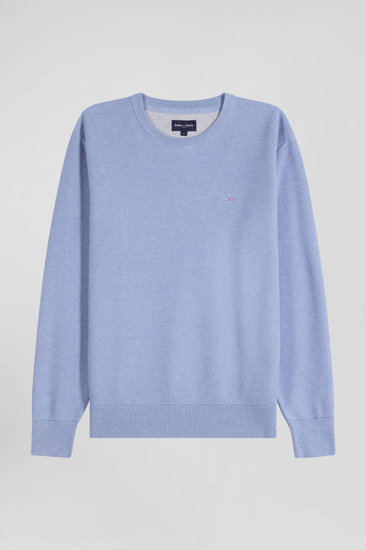 Pull col rond uni en coton ciel coupe Regular