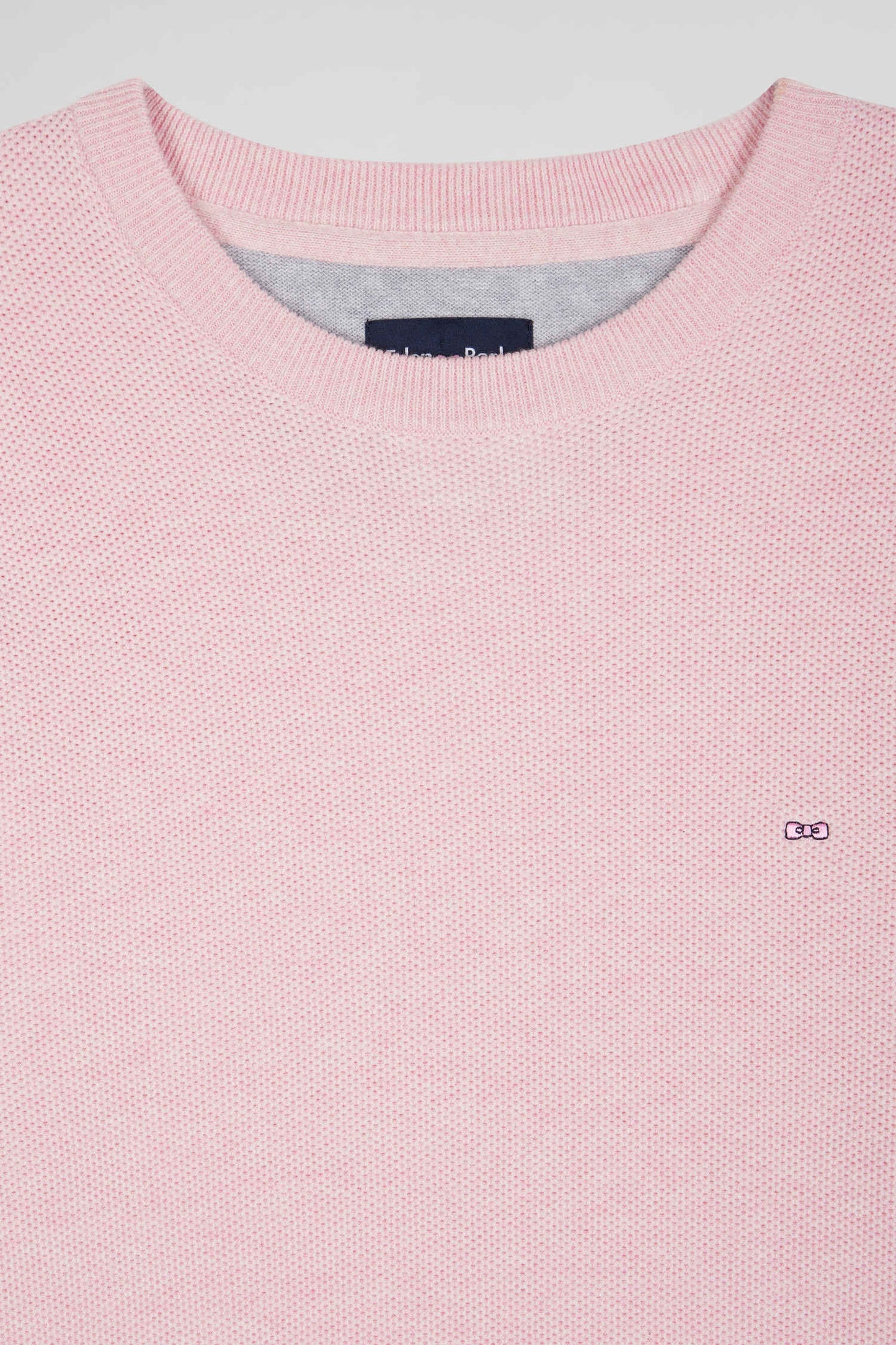 Pull col rond uni en coton rose coupe Regular