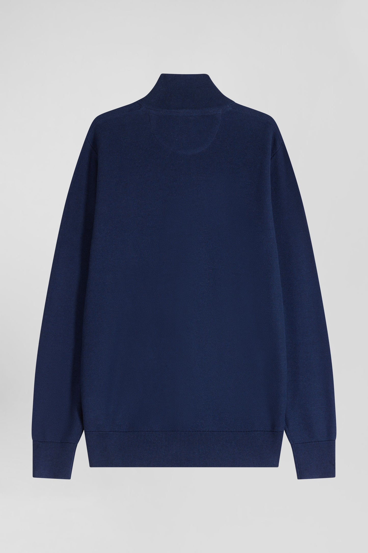 Pull col camionneur zippé uni en coton bleu foncé coupe Regular