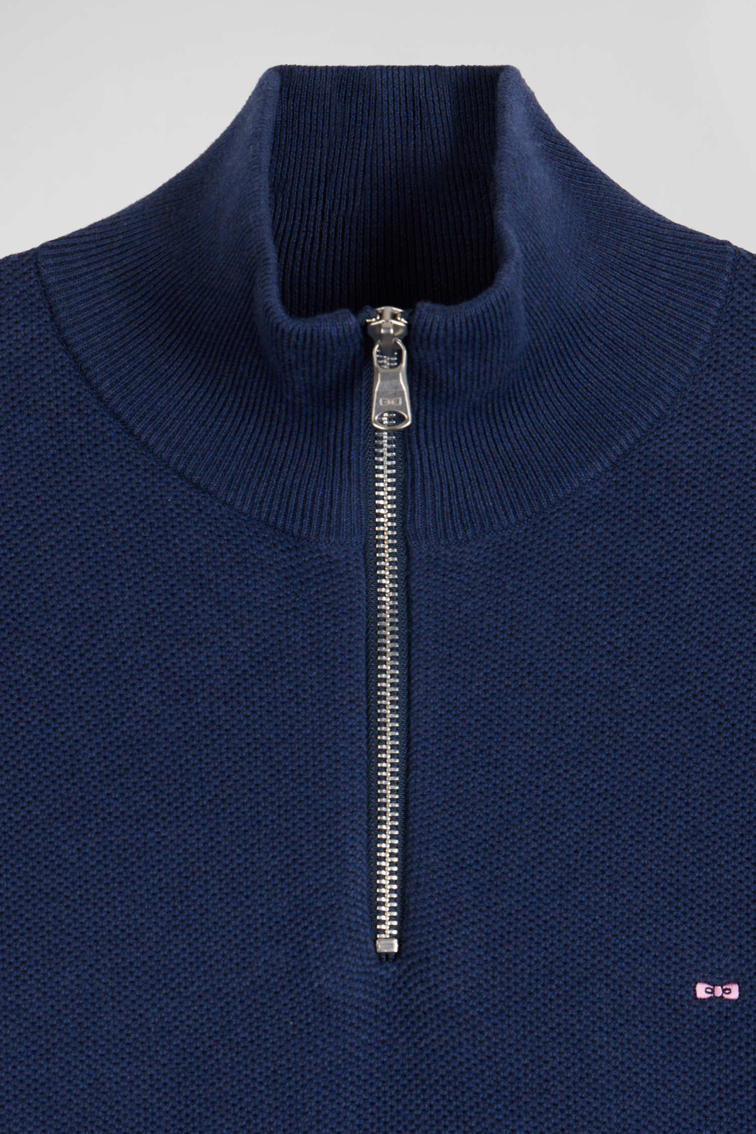 Pull col camionneur zippé uni en coton bleu foncé coupe Regular