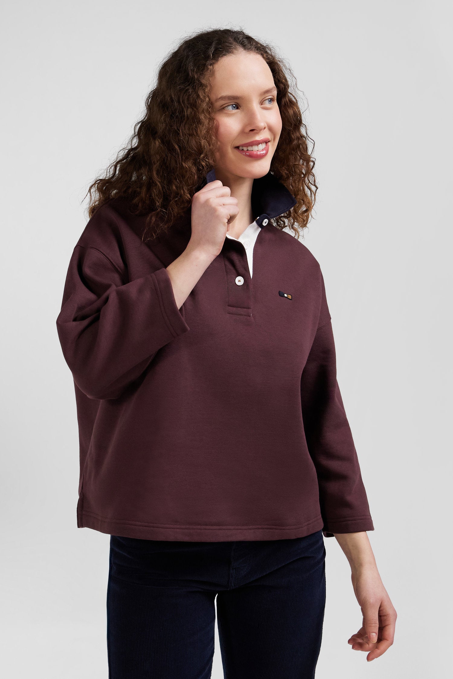 Sweatshirt à col maillot en coton bordeaux coupe Relaxed