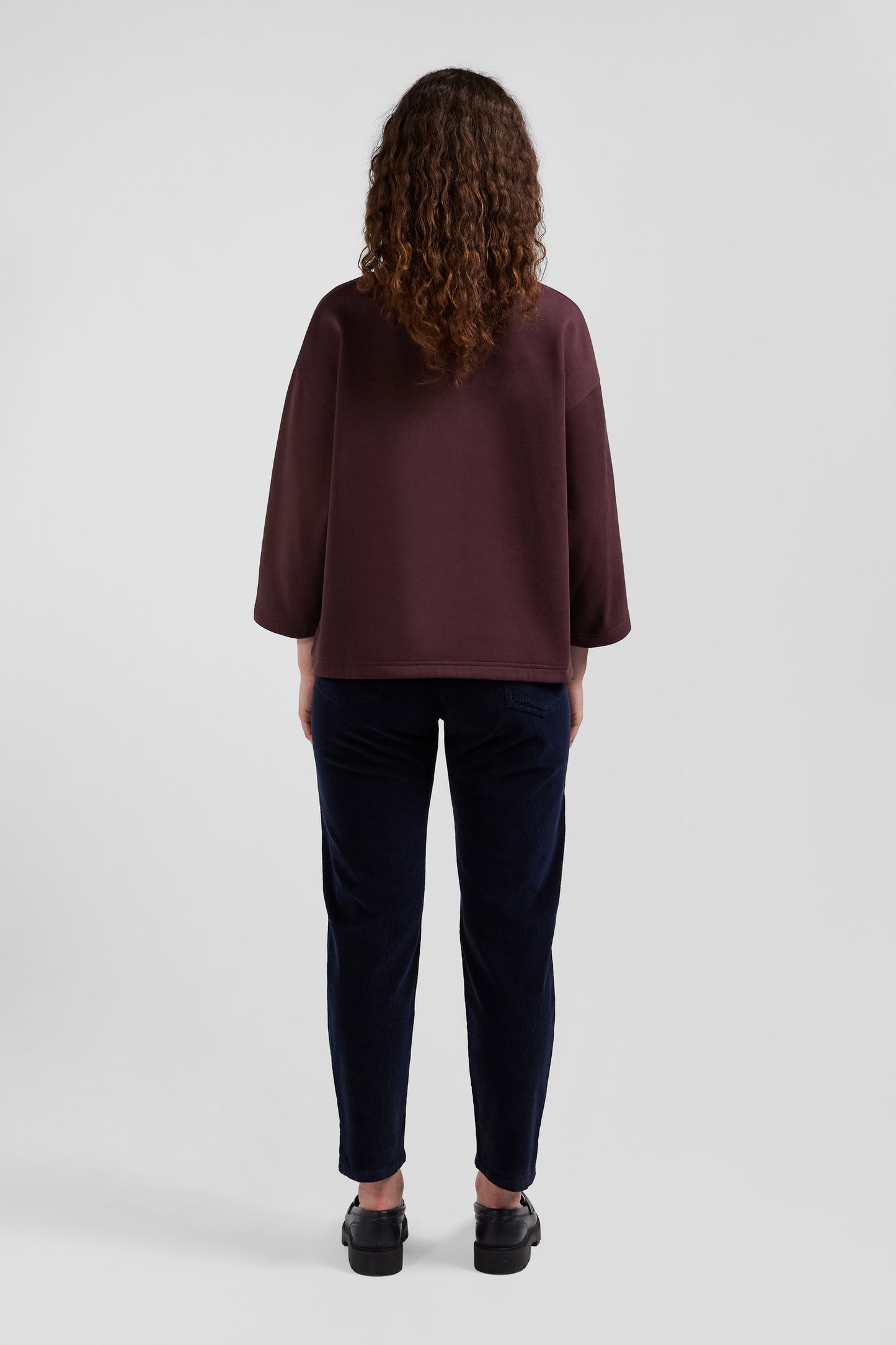 Sweatshirt à col maillot en coton bordeaux coupe Relaxed