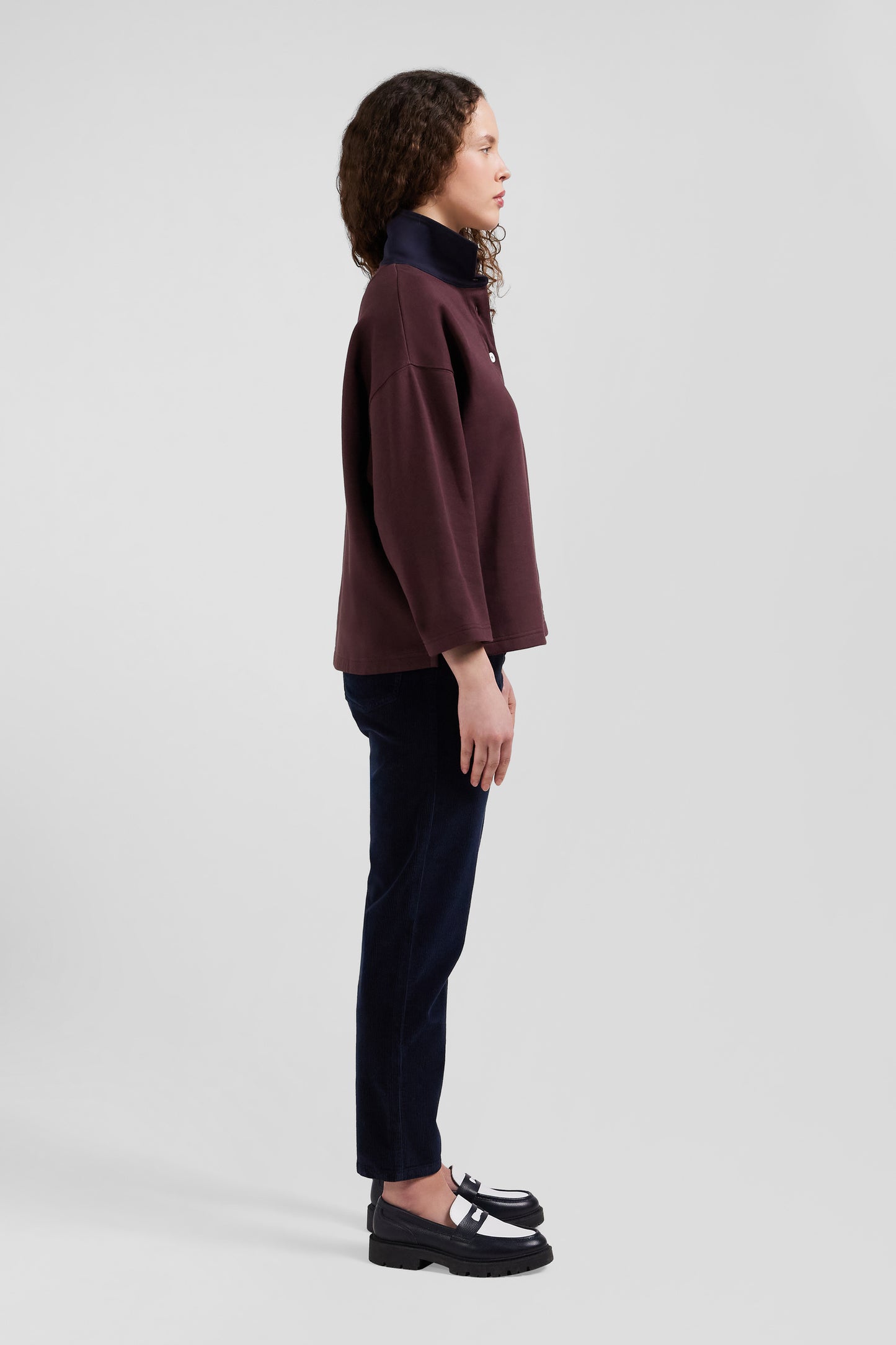 Sweatshirt à col maillot en coton bordeaux coupe Relaxed