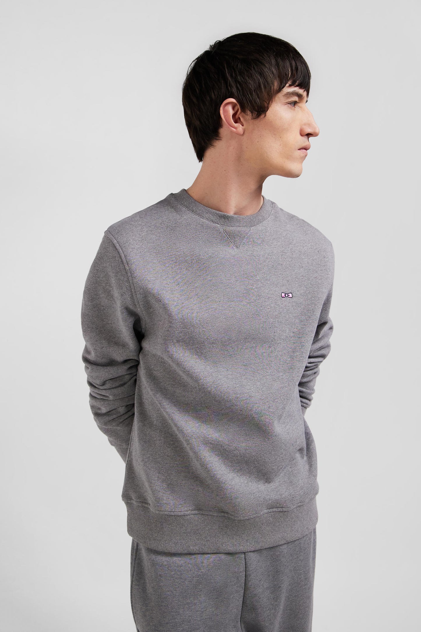 Regular grey brushed cotton fleece sweatshirt