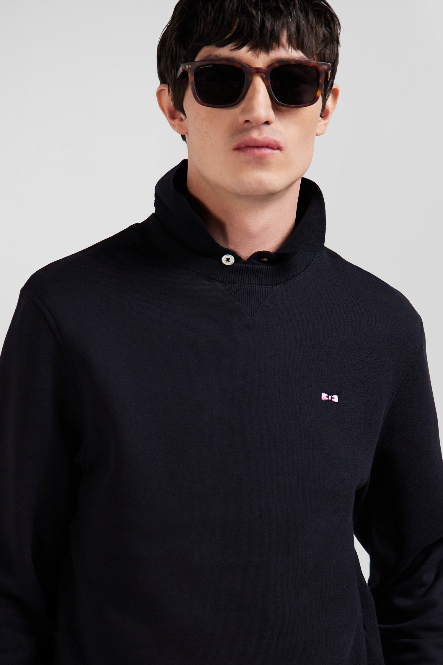 Sweatshirt en molleton coton uni noir coupe Regular