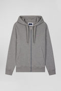 Sweatshirt zippé à capuche en molleton coton gris coupe Regular