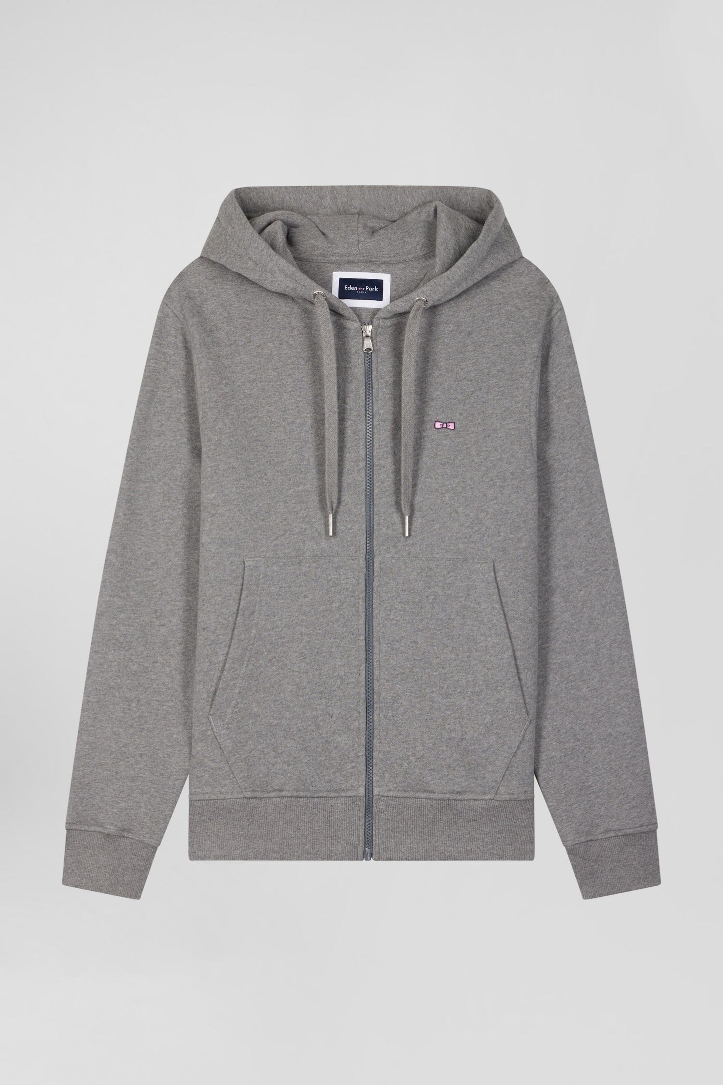 Sweatshirt zippé à capuche en molleton coton gris coupe Regular