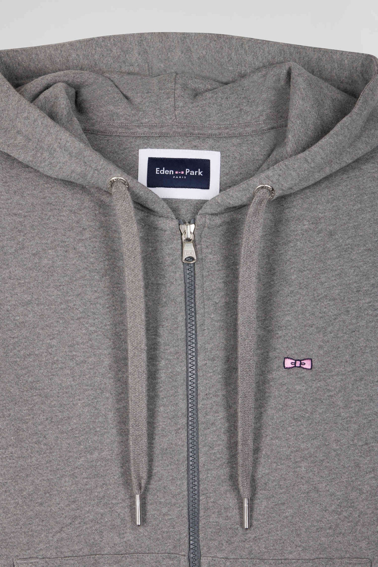 Sweatshirt zippé à capuche en molleton coton gris coupe Regular