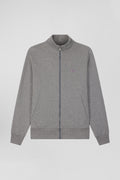 Sweatshirt zippé à col montant en molleton coton uni gris coupe Regular