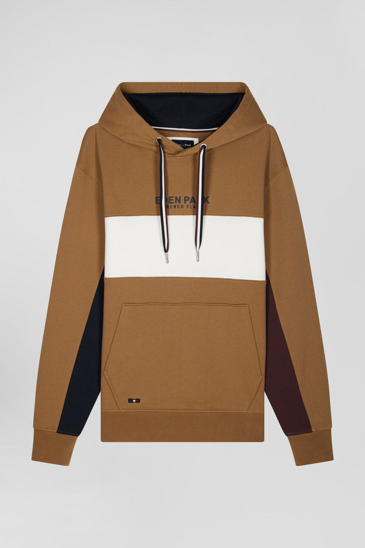 Sweatshirt à capuche colorblock en coton camel coupe Relaxed