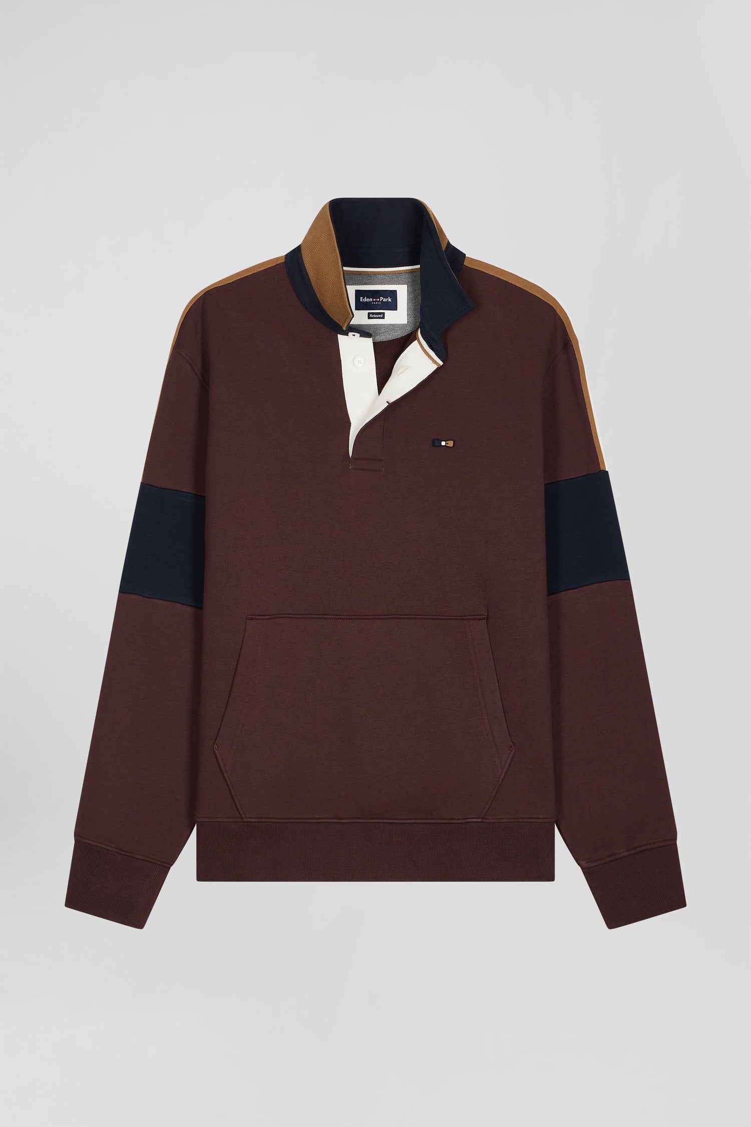 Relaxed burgundy cotton sweatshirt with rugby shirt collar