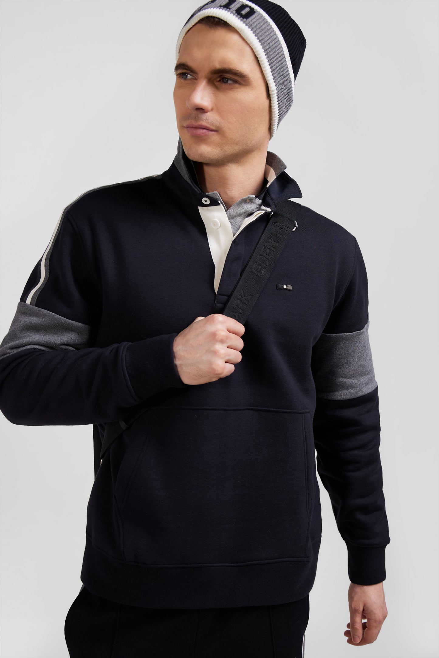 Sweatshirt col maillot en coton noir coupe Relaxed