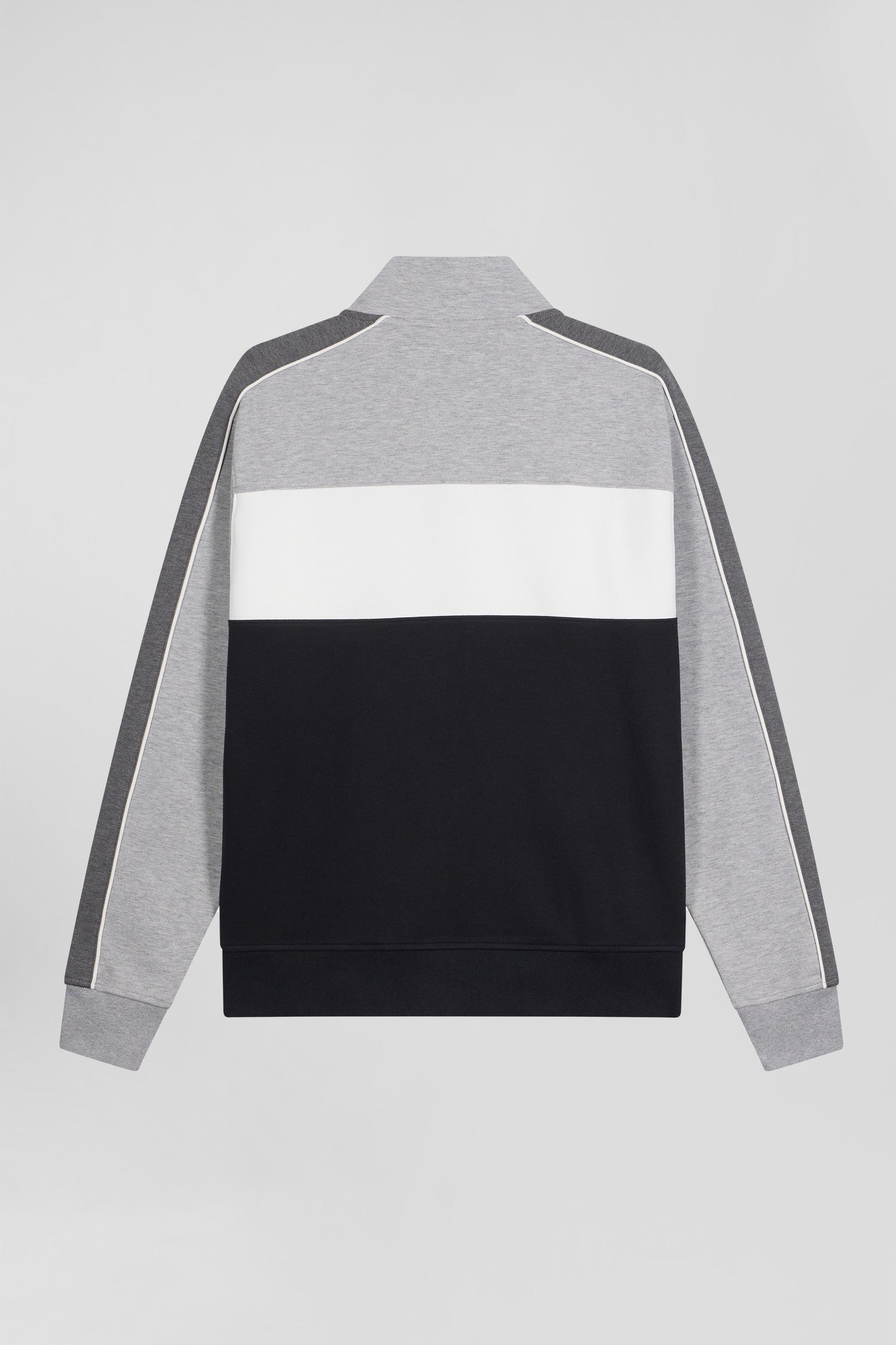 Sweatshirt zippé colorblock en coton mélangé noir coupe Regular