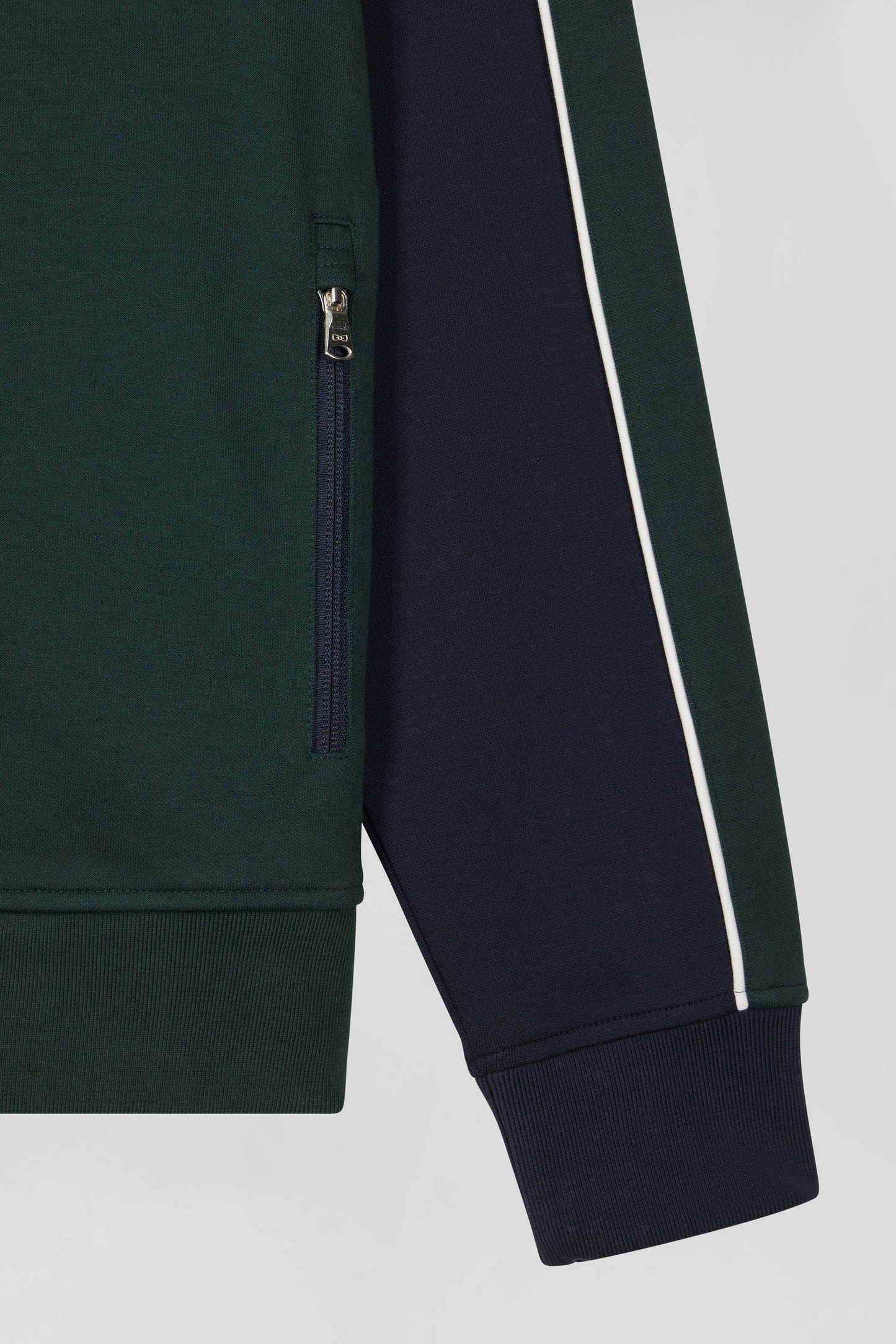 Sweatshirt zippé colorblock en coton mélangé vert coupe Regular