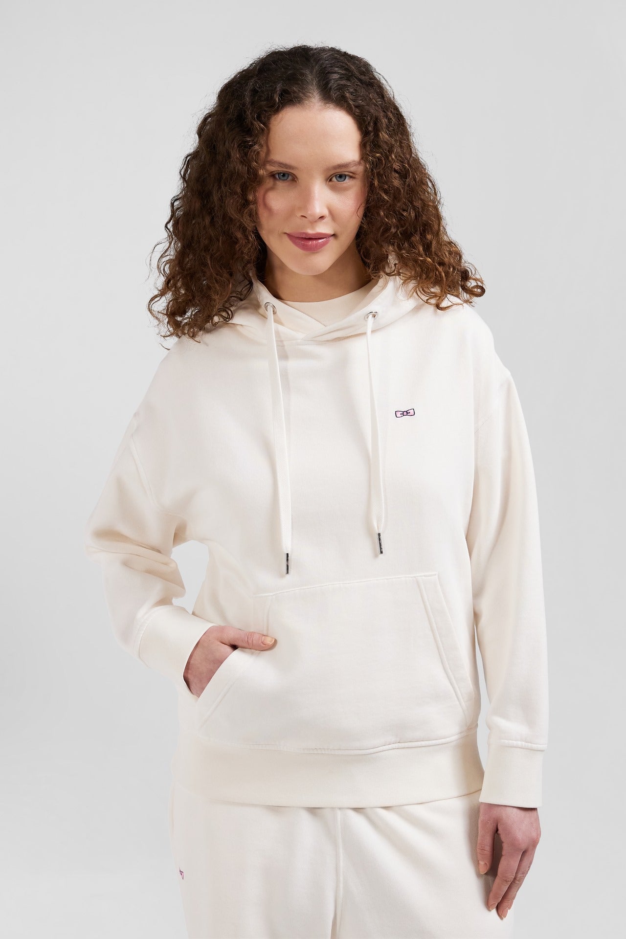 Sweatshirt à capuche unisexe en molleton coton écru surteint coupe Oversized