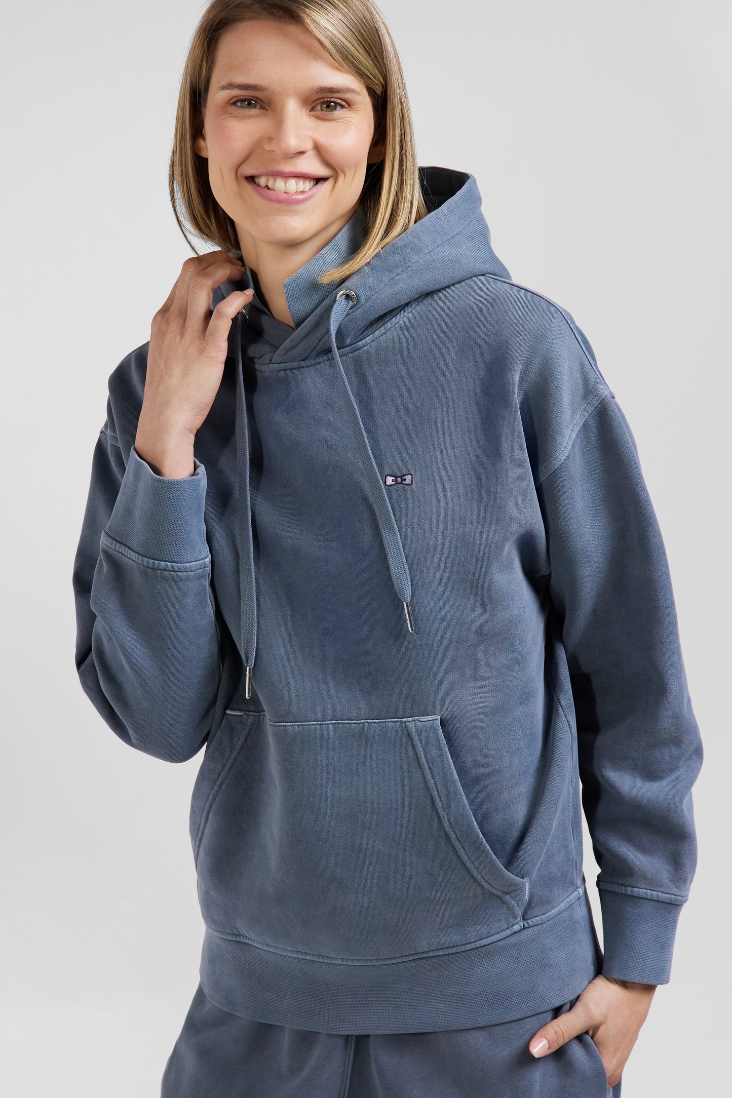 Sweatshirt à capuche unisexe en molleton coton gris surteint coupe Oversized