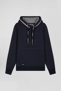 Sweatshirt à capuche en coton mélangé bleu marine broderie matelassée coupe Relaxed